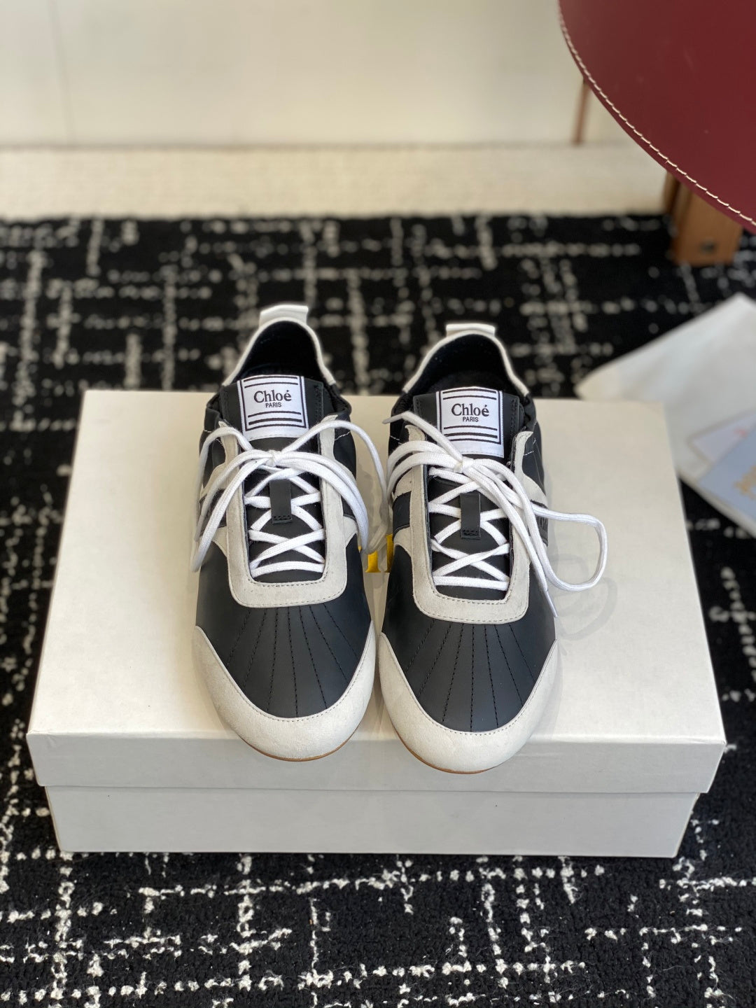 Chloé Kick Sneakers Black White Suede Lambskin 862646