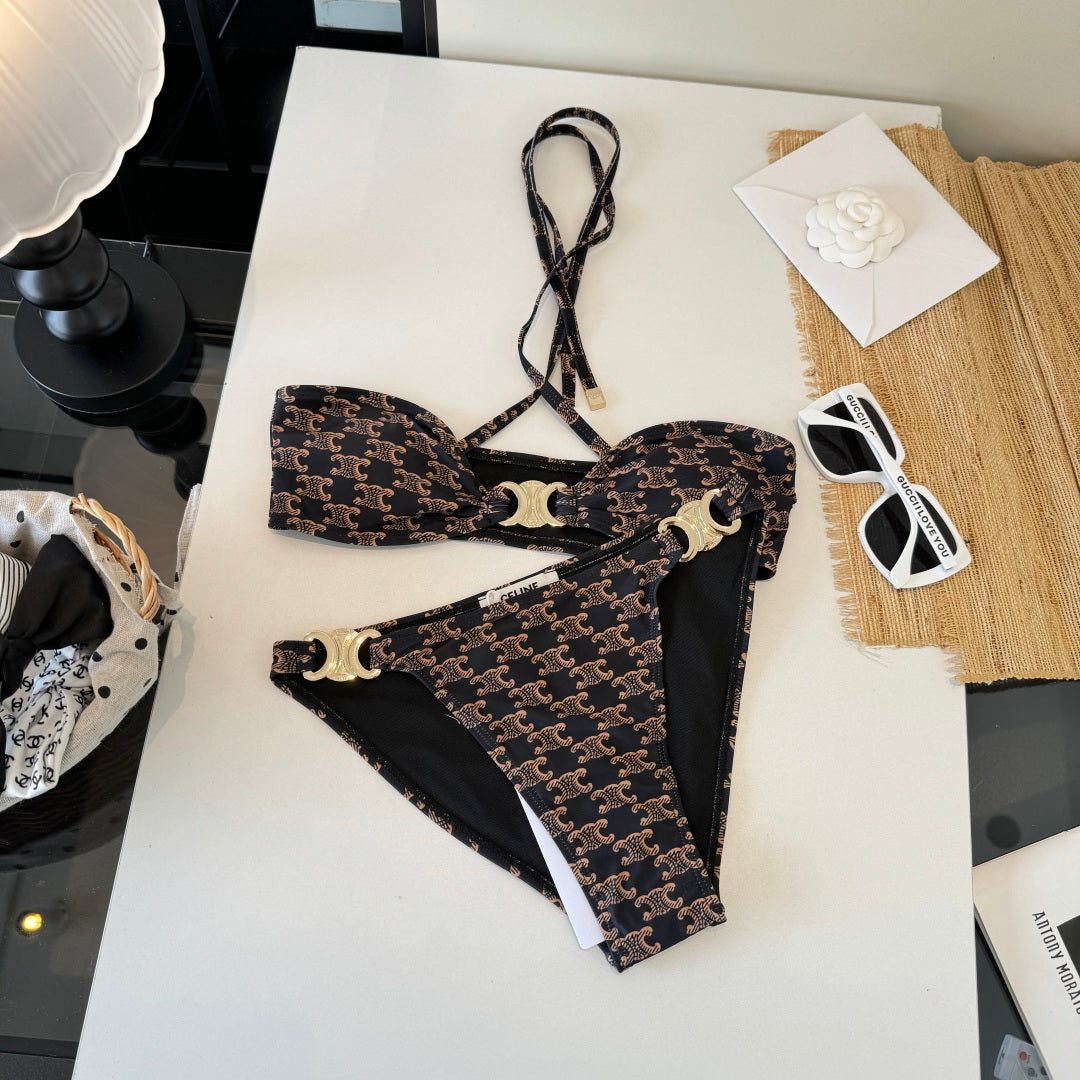 Celine Two-Piece Bikini Beige Black 203014