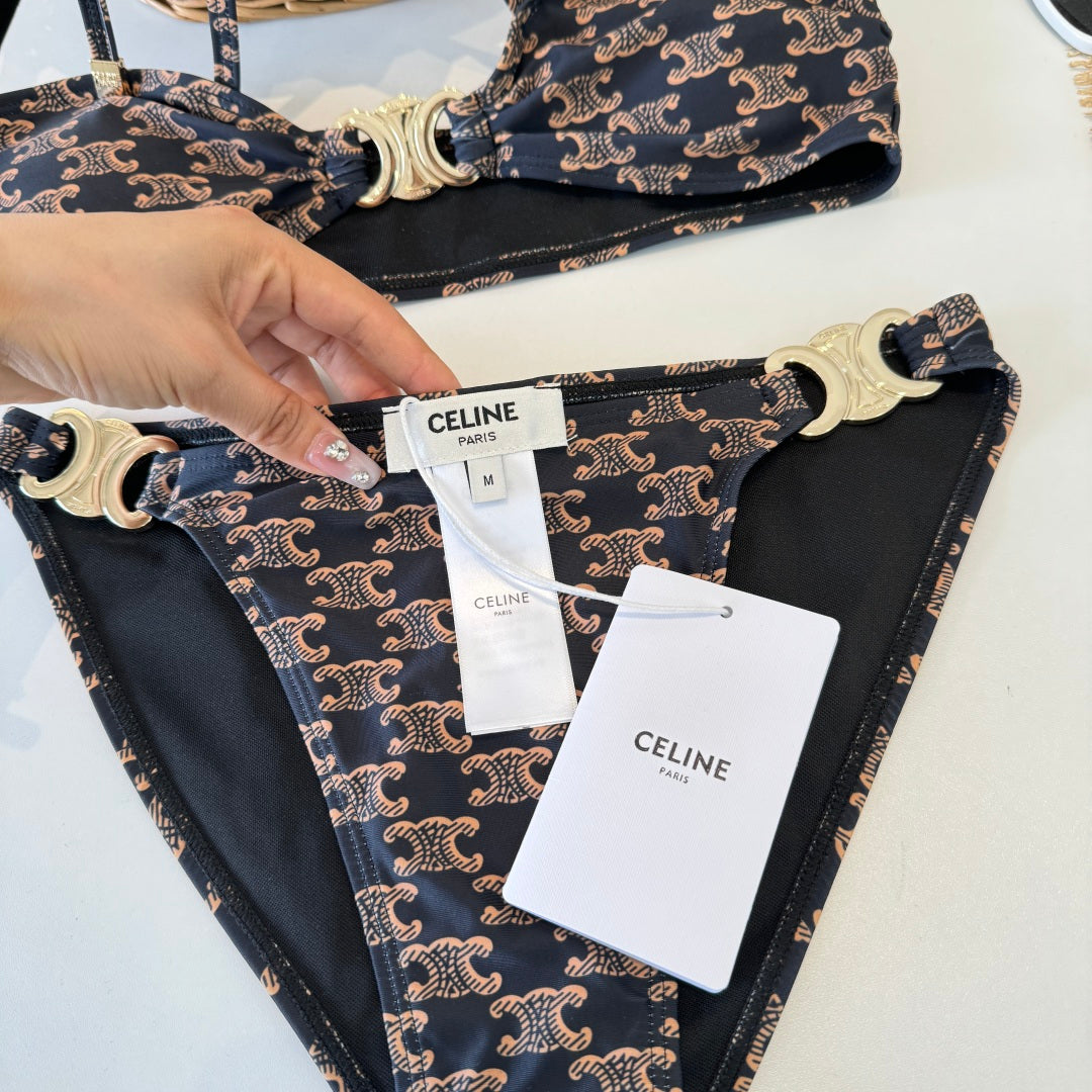 Celine Two-Piece Bikini Beige Black 203014