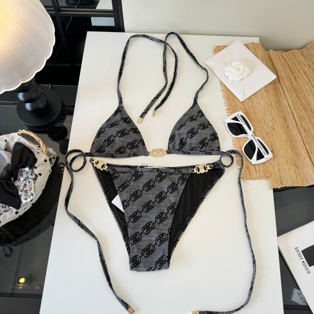 Celine Two-Piece Bikini Grey Black 203016
