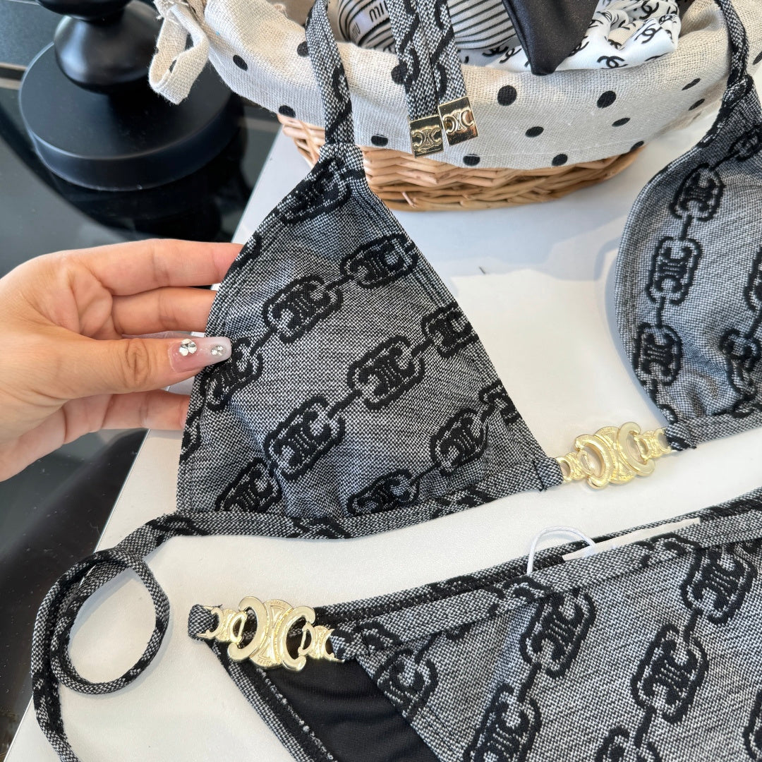 Celine Two-Piece Bikini Grey Black 203016