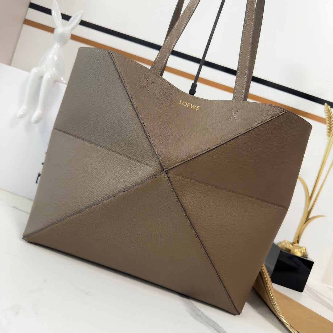 Loewe Medium-Sized Puzzle Fold Handbag Taupe Soft Grain Cowhide