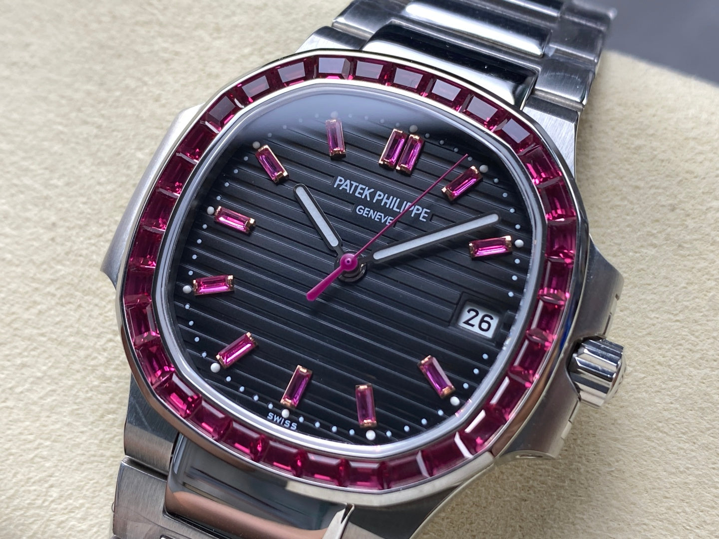 PATEK Nautilus 35.2mm Silver Black Pink Dial