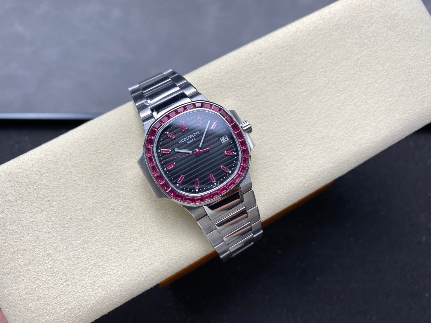 PATEK Nautilus 35.2mm Silver Black Pink Dial
