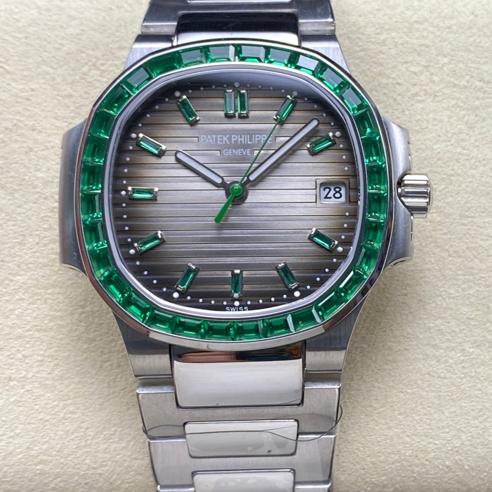 PATEK Nautilus 35.2mm Silver Green Black Dial