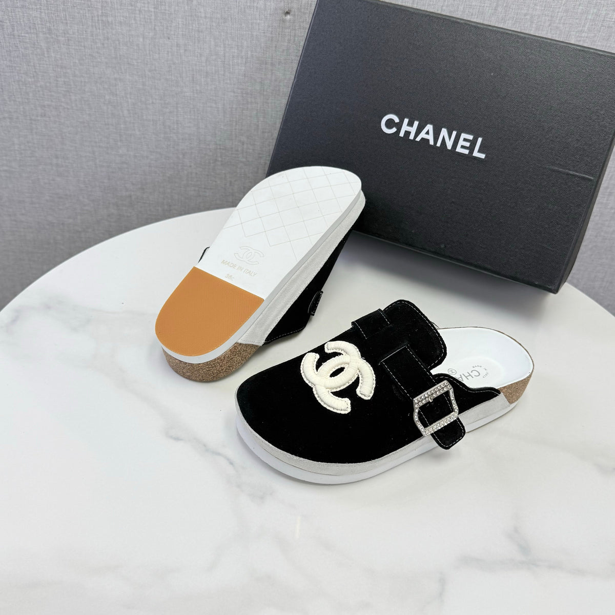 CC 26s CC Buckle Suede Mules Black 167659