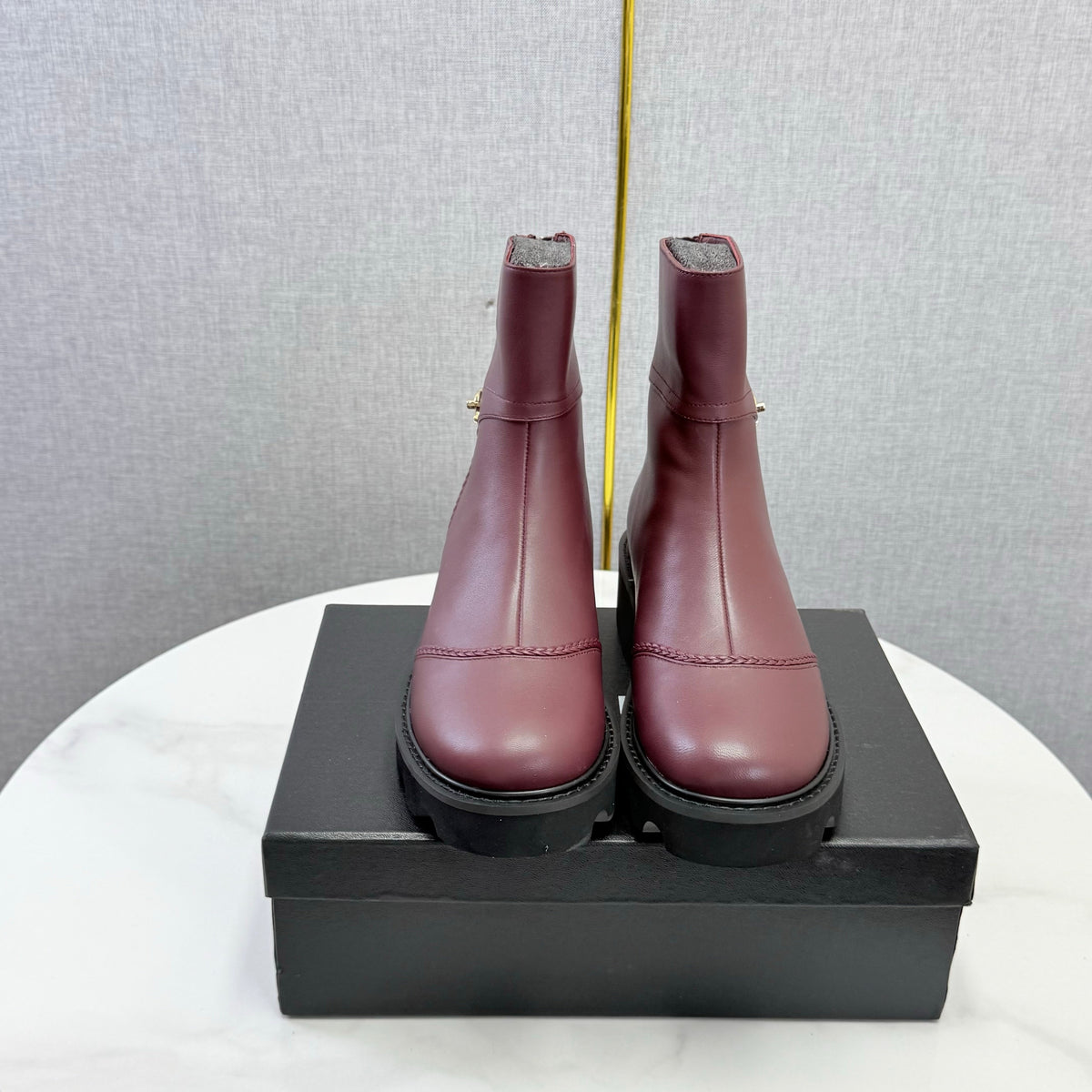 Chanel 26s Ankle Boots Burgundy Leather 167790