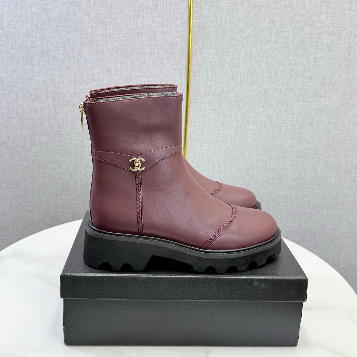 Chanel 26s Ankle Boots Burgundy Leather 167790