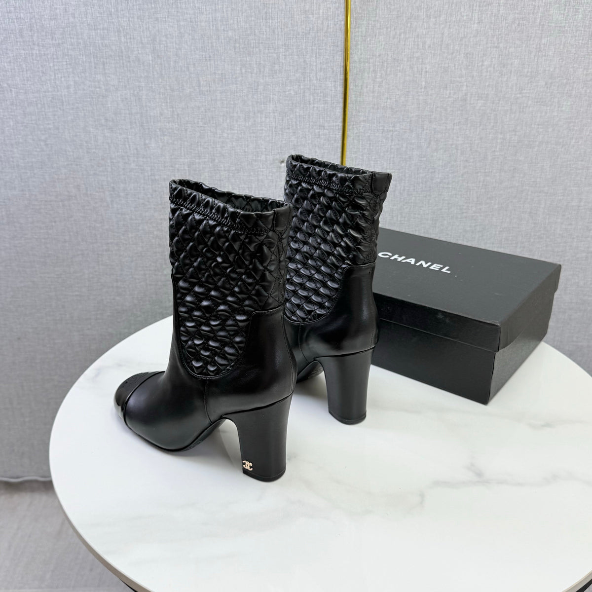 Chanel 26s Quilted Ankle Boots Black Leather 167804