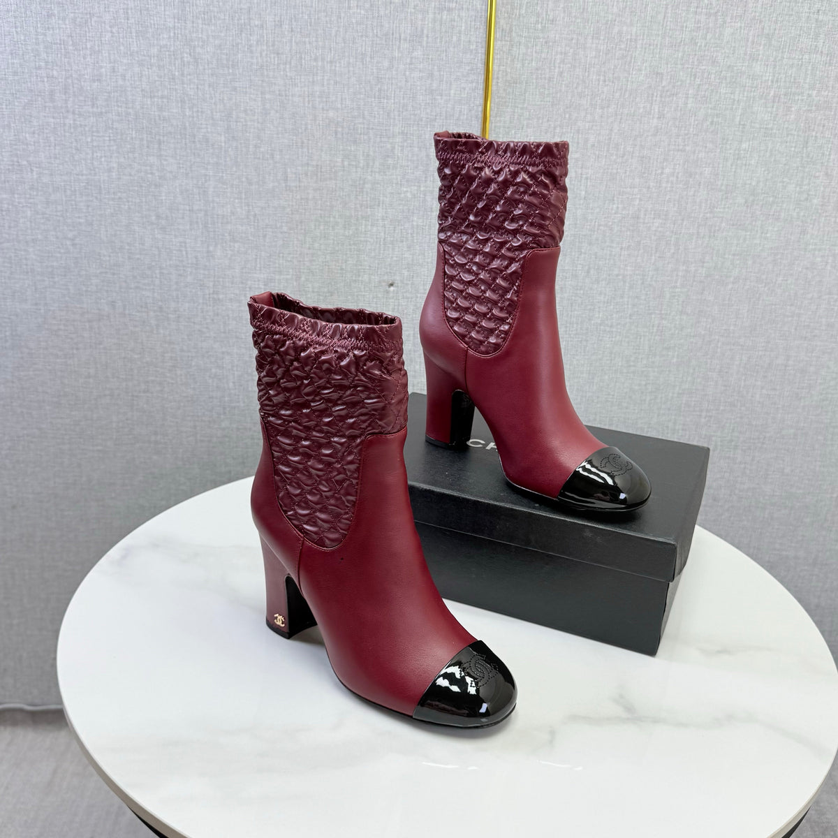 Chanel 26s Quilted Ankle Boots Burgundy Leather 167806