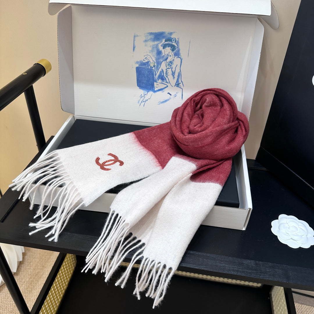CC 25s Scarf 140cm White Bugundy Cashmere 973343