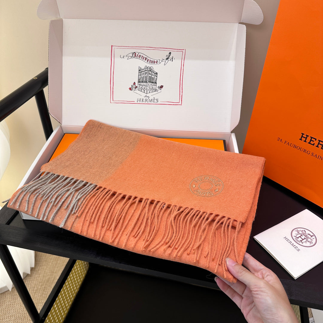 HM Two-Tone Scarf 35*180cm Orange Brown Cashmere 207628