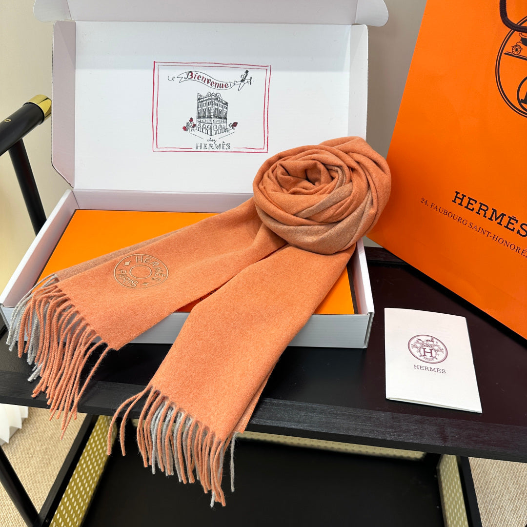 HM Two-Tone Scarf 35*180cm Orange Brown Cashmere 207628