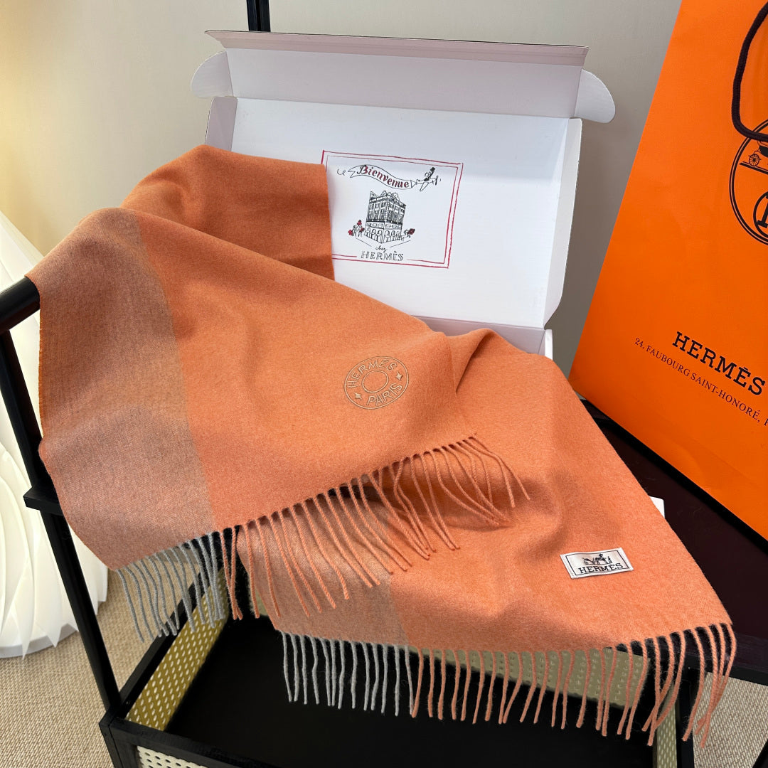 HM Two-Tone Scarf 35*180cm Orange Brown Cashmere 207628