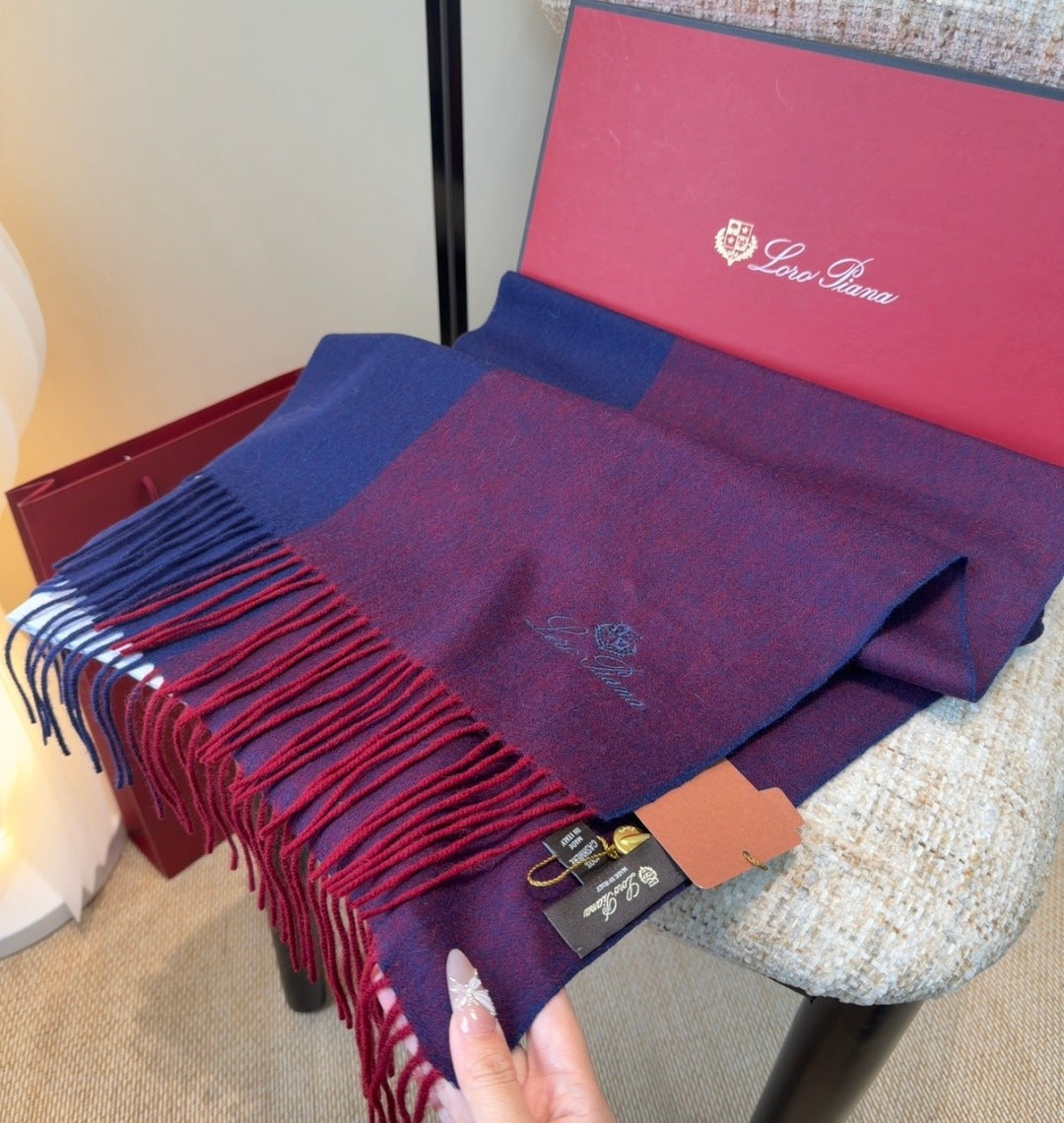 LP Two-Tone Scarf 30*180cm Navy Blue Burgundy Cashmere 207630
