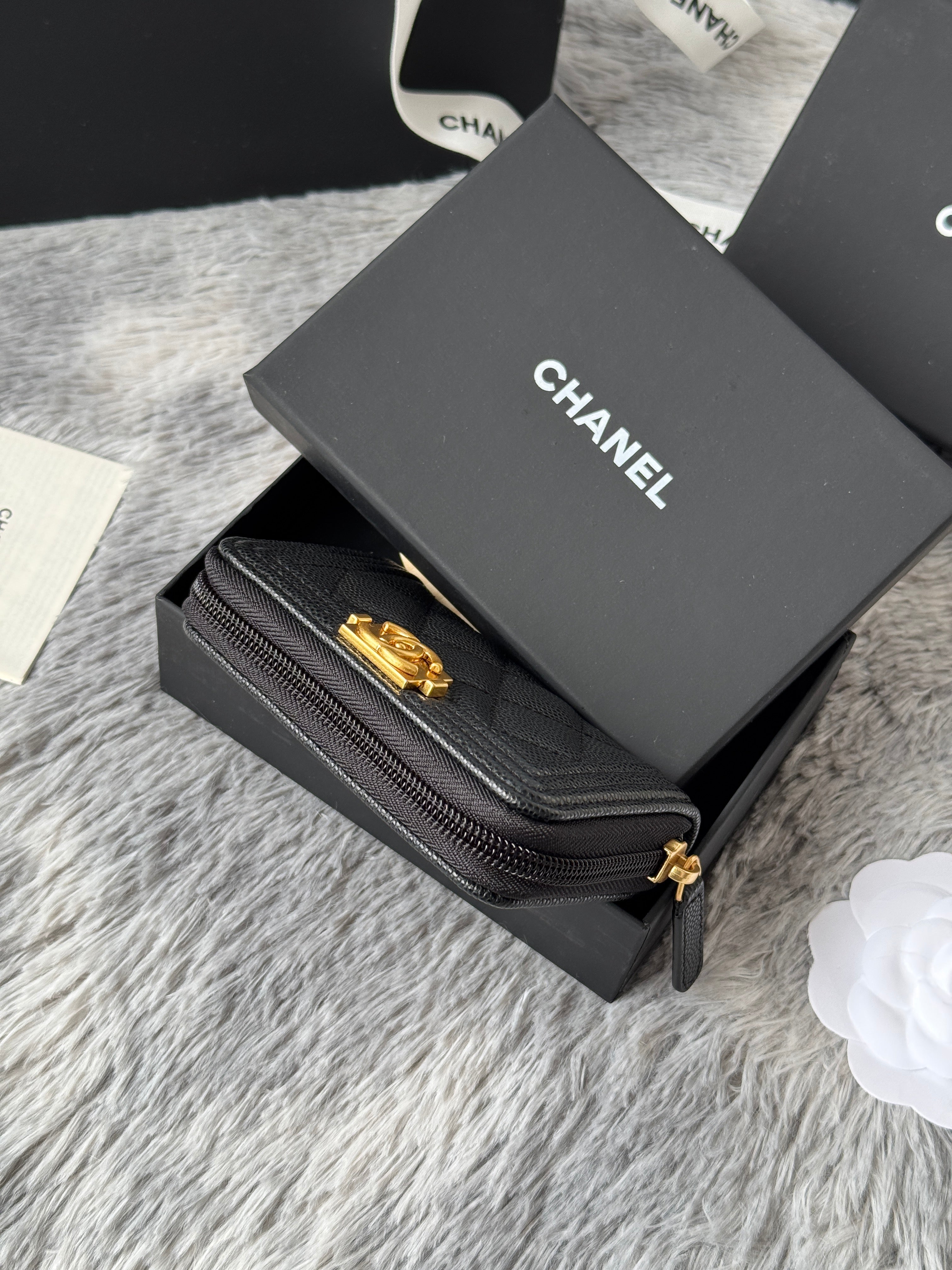 CC Classic Boy Coin Purse Black Gold-tone Grained Calfskin 242882