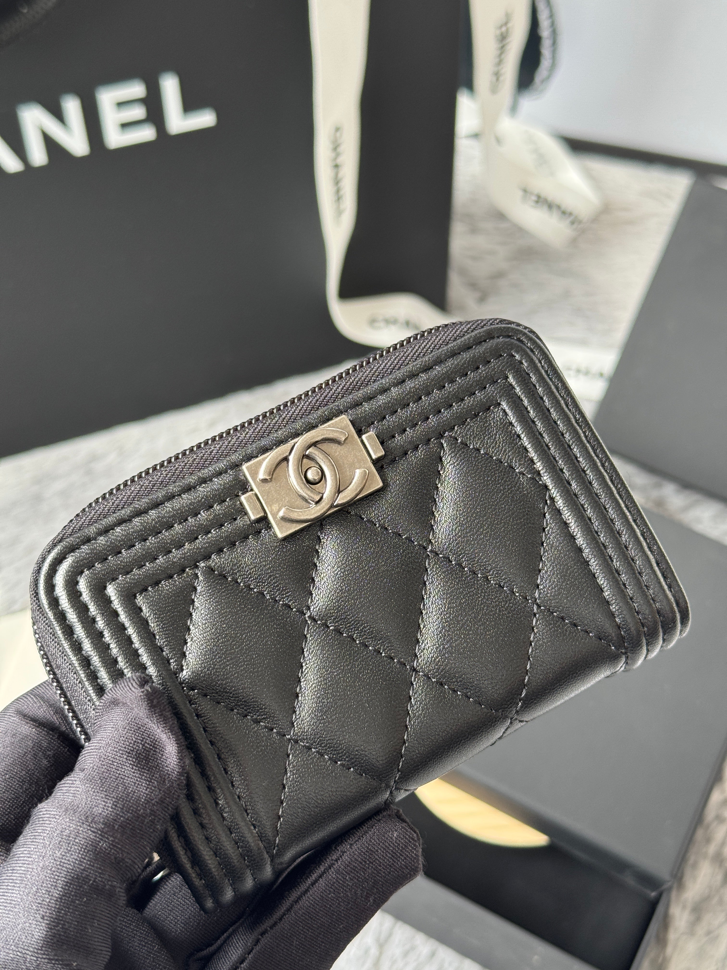 CC Classic Boy Coin Purse Black Sliver-tone Lambskin 242884