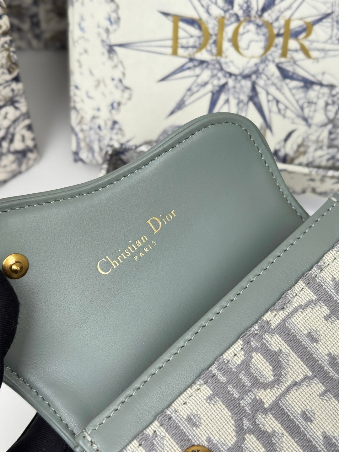 CD Saddle Lotus Wallet 10.5cm Grayish Jacquard GHW