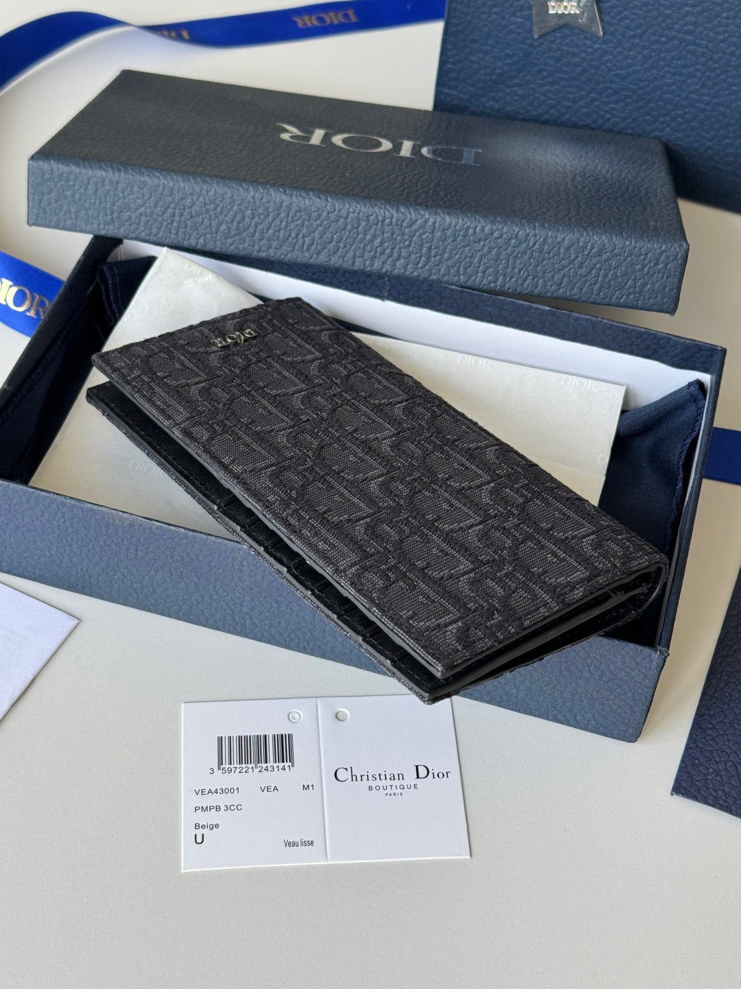 CD Long Vertical Wallet Black Jacquard Cowhide