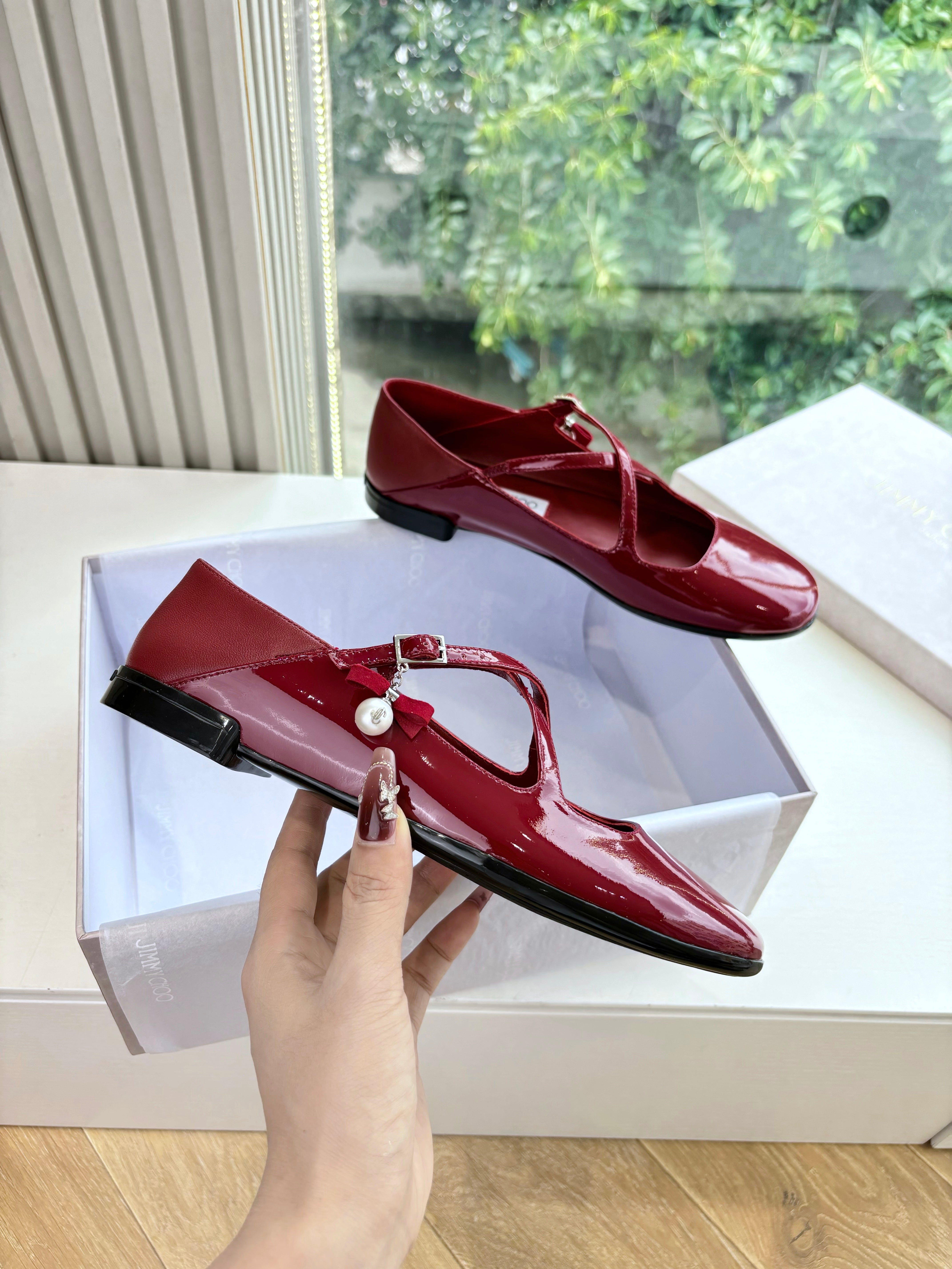 Jimmy Eleri Ballerina Shoes Red Patent Leather 430571