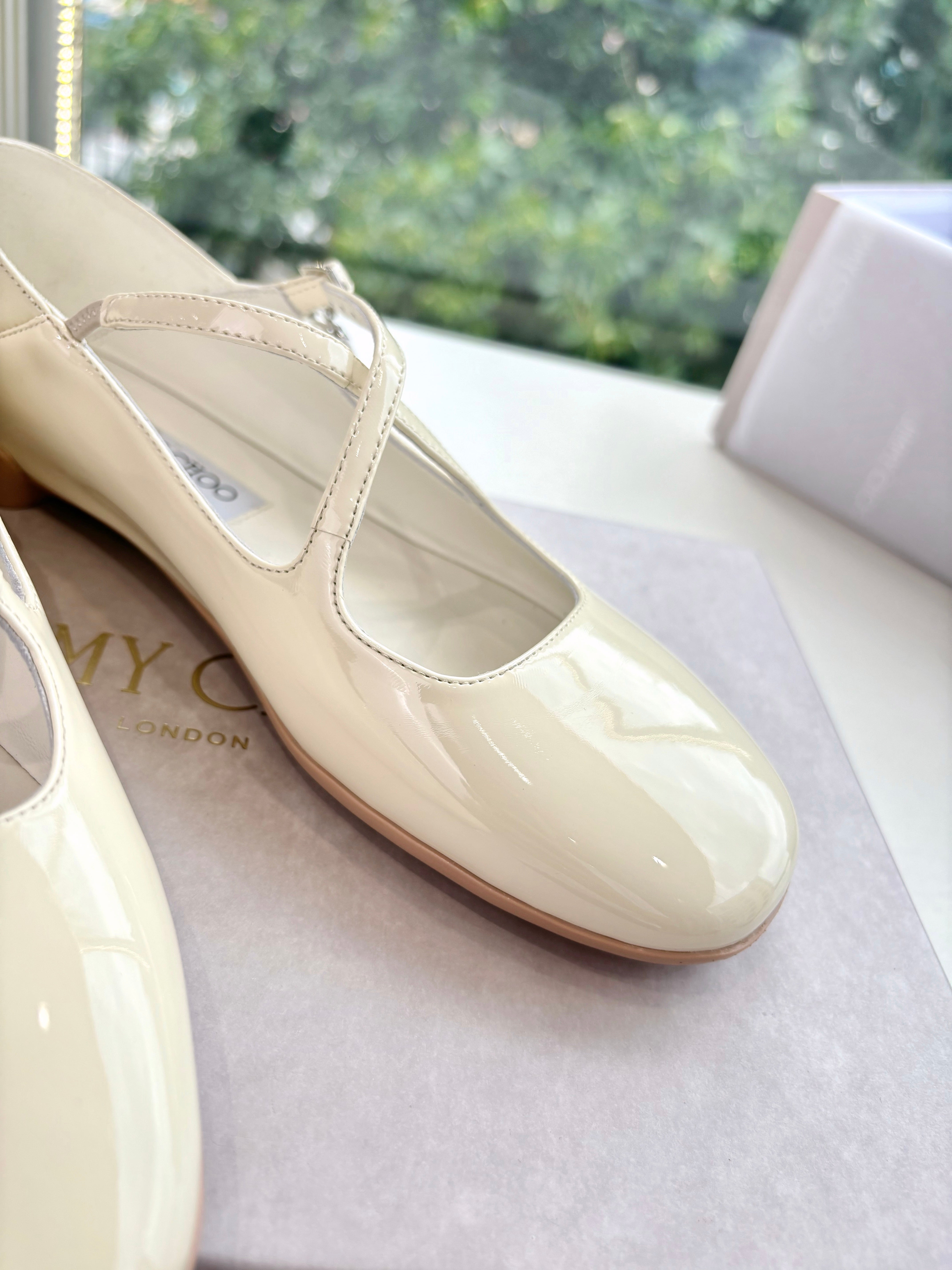 Jimmy Eleri Ballerina Shoes White Patent Leather 430572