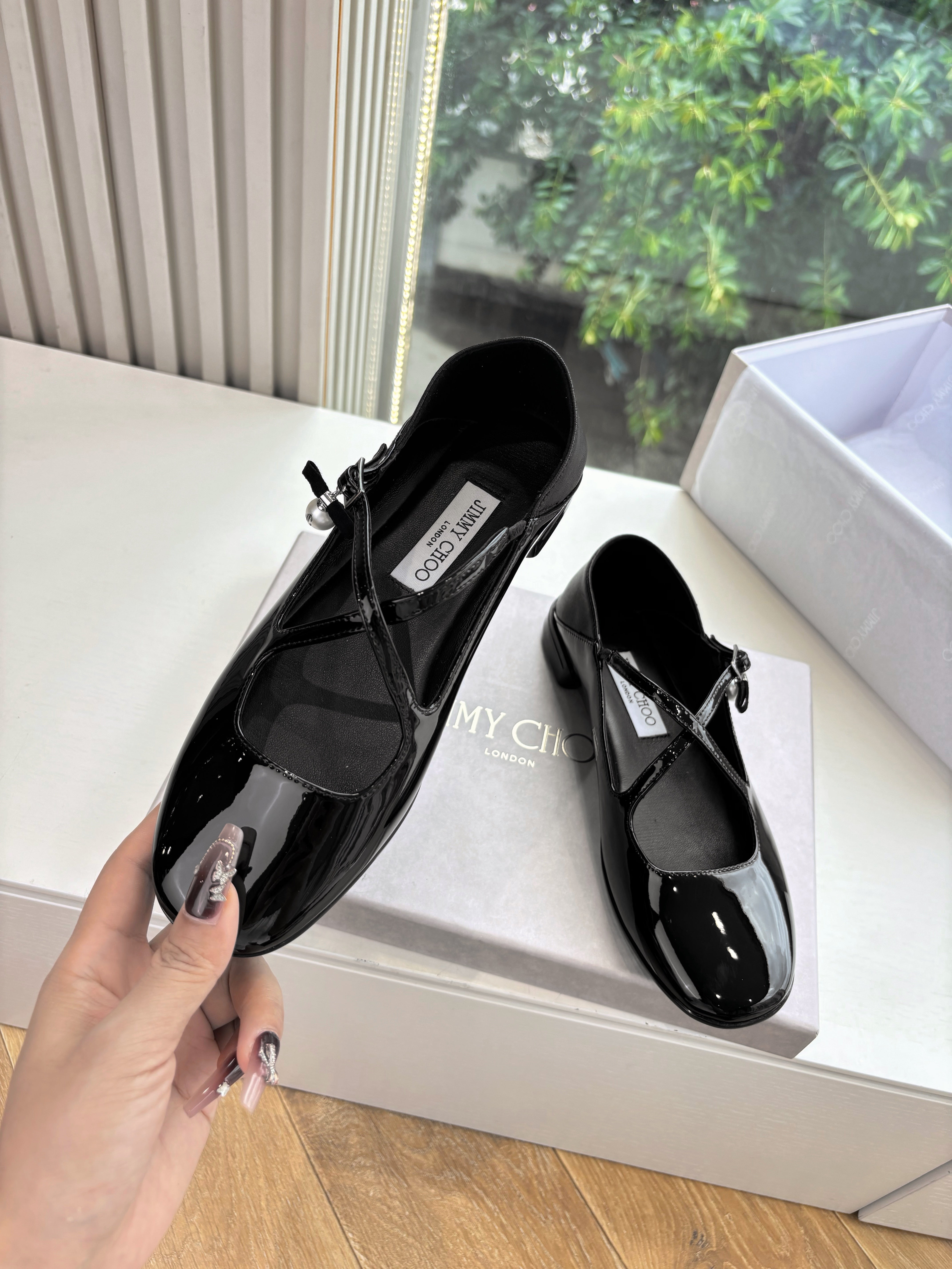 Jimmy Eleri Ballerina Shoes Black Patent Leather 430574