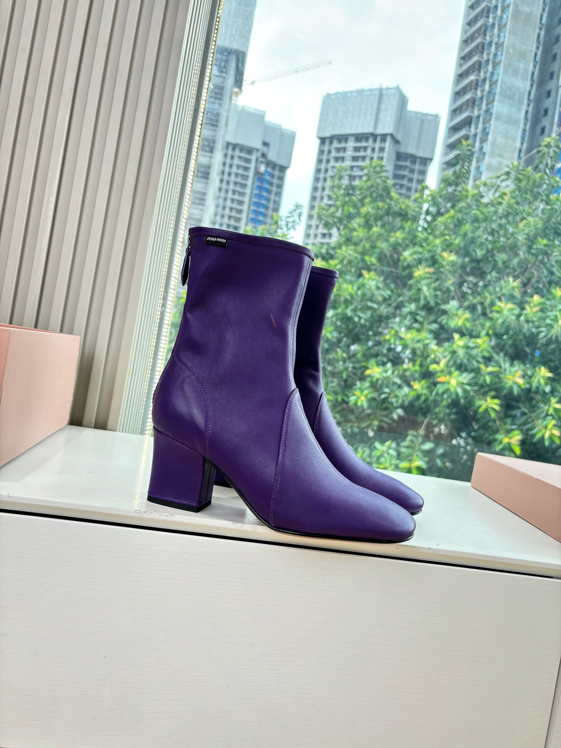 Miu Bootie Purple Nappa Leather 506642