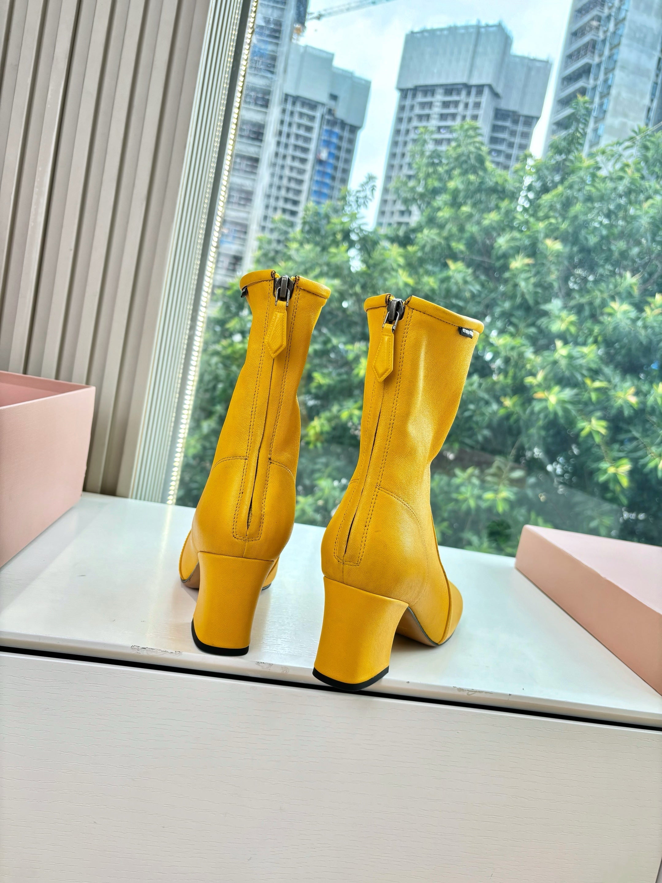 Miu Bootie Yellow Nappa Leather 506641