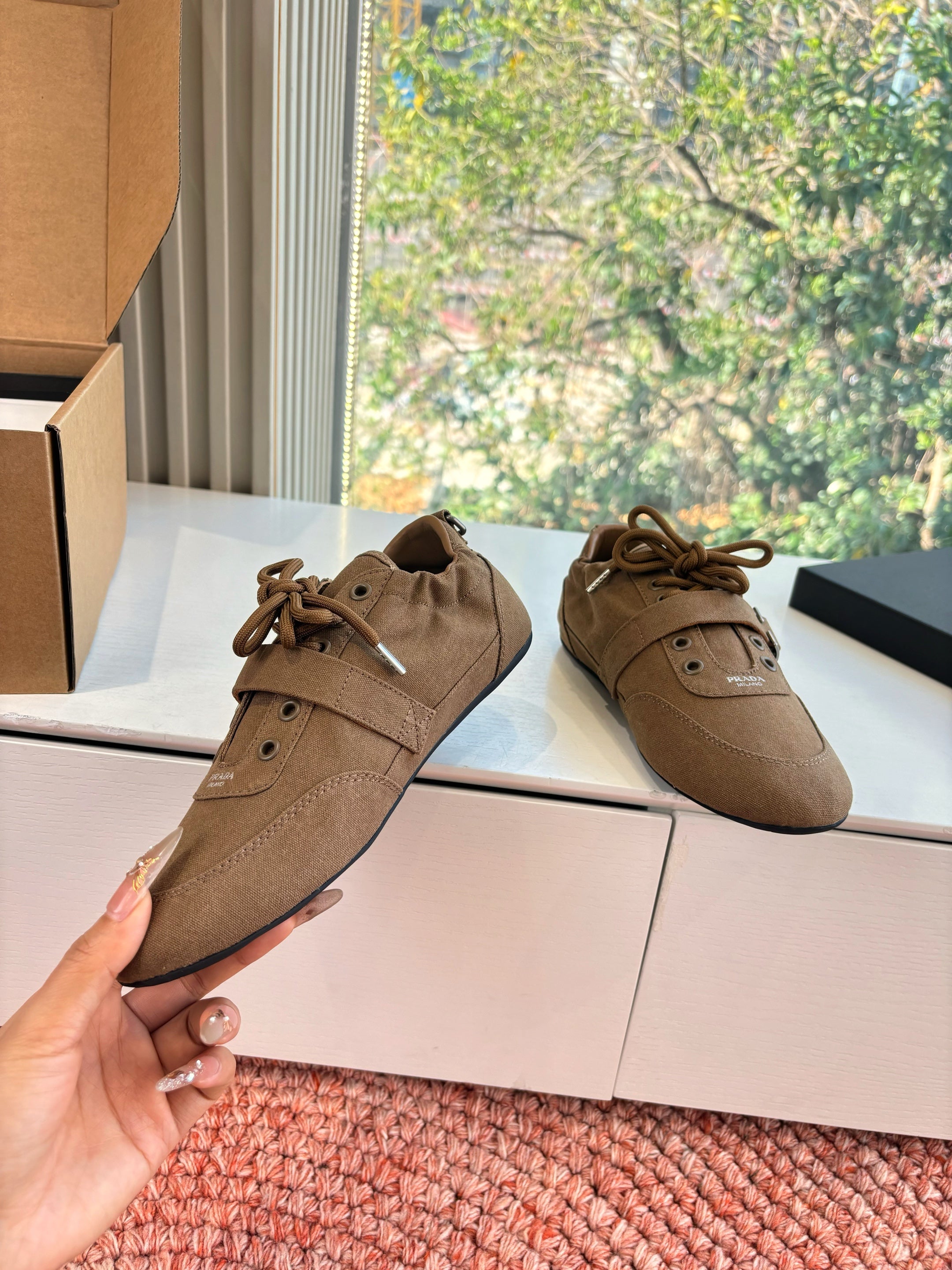 Prada Sneakers with Buckle and Strap Taupe Collapse Canvas 604166