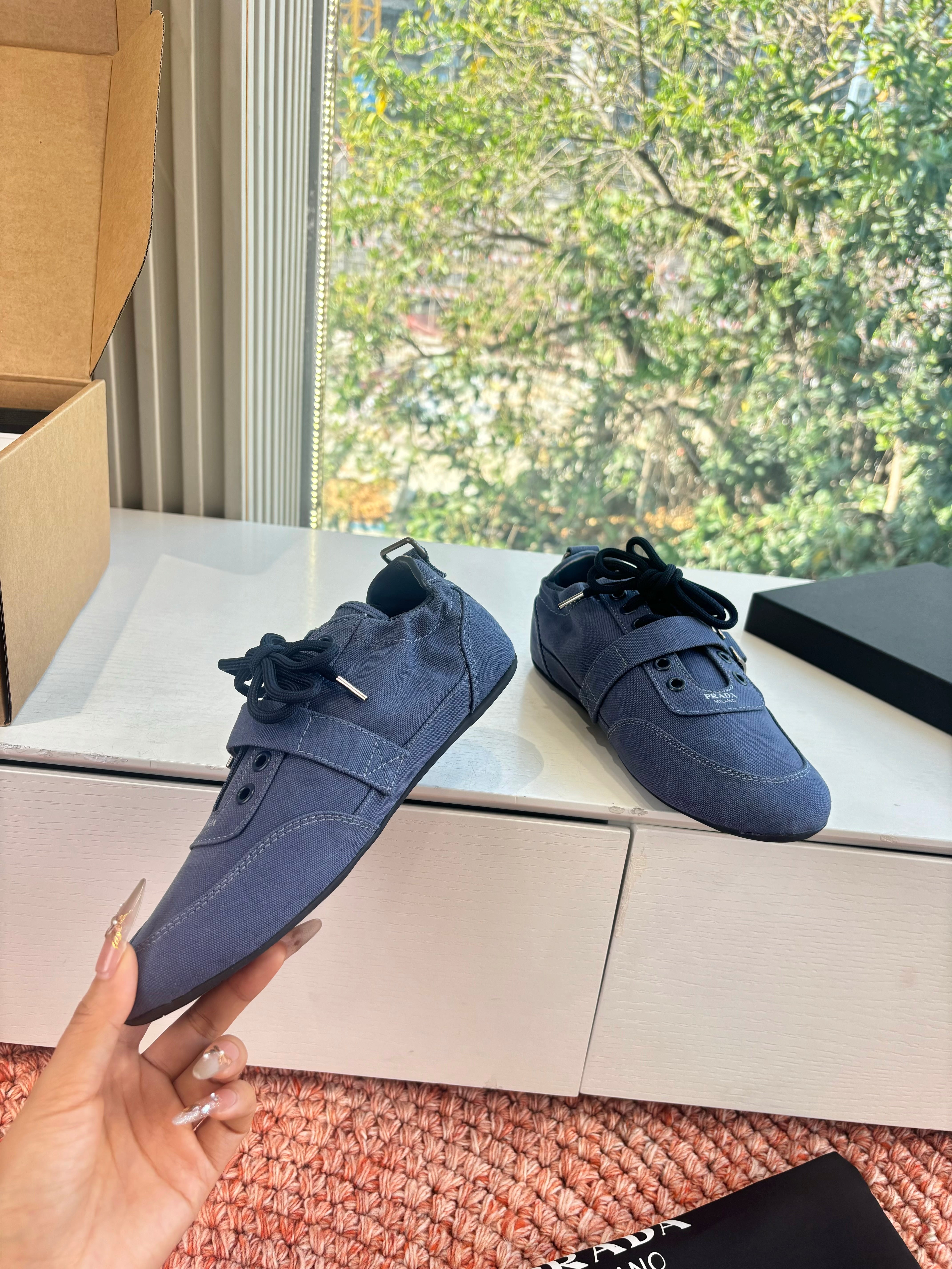 Prada Sneakers with Buckle and Strap Dark Blue Collapse Canvas 604167