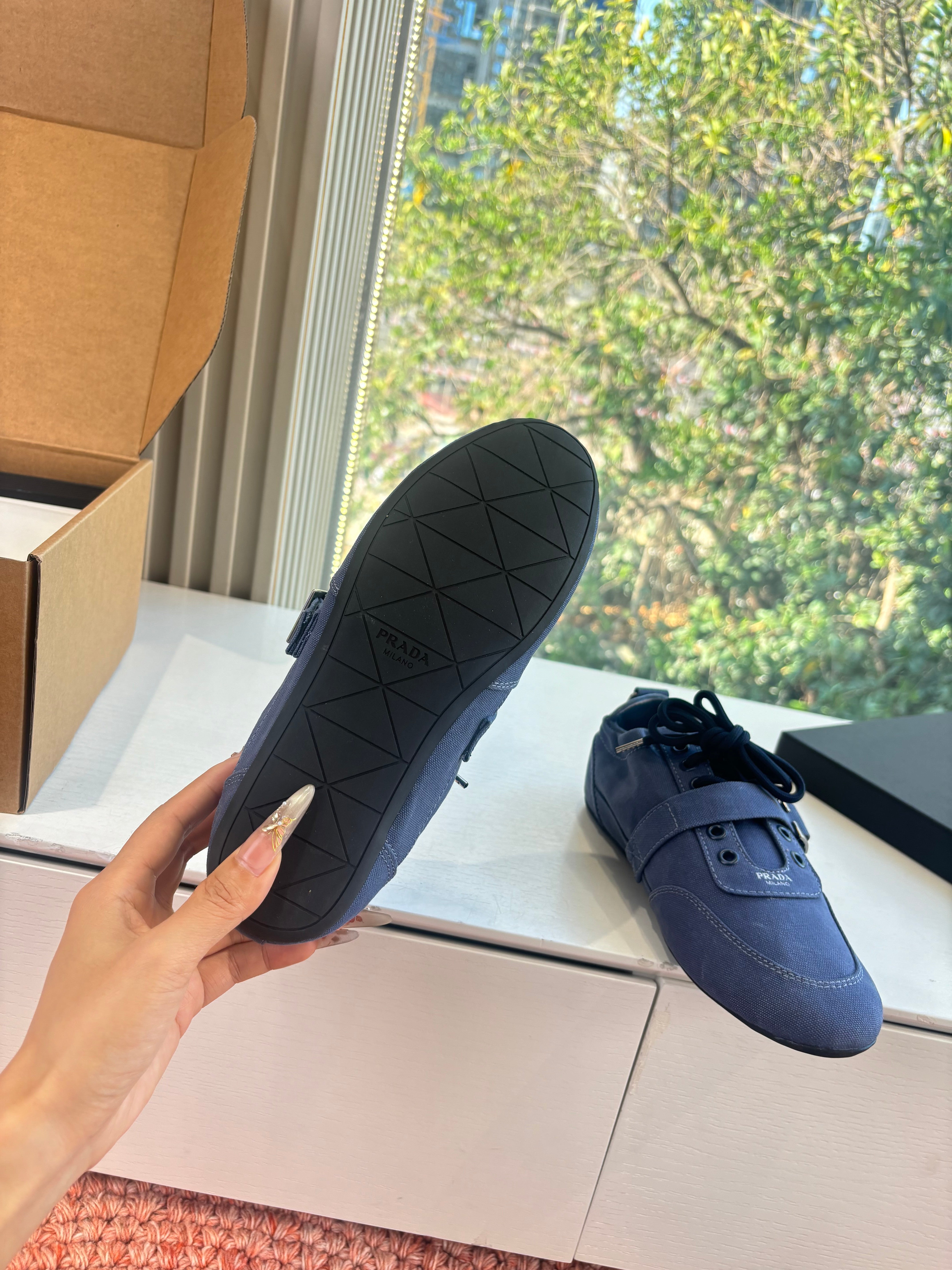 Prada Sneakers with Buckle and Strap Dark Blue Collapse Canvas 604167