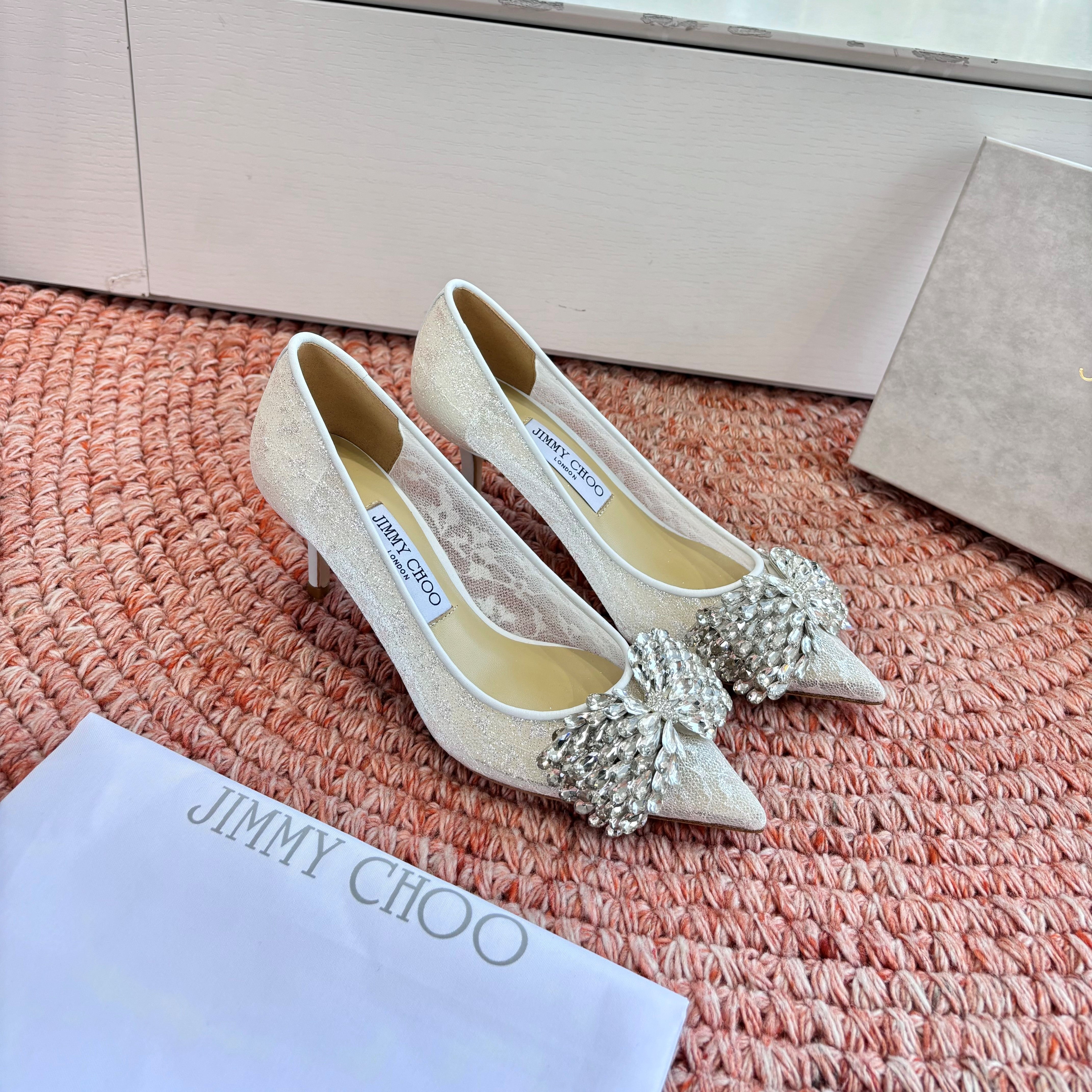 JC 26s Rhinestone Auria Pumps 6.5cm White Mesh 648211