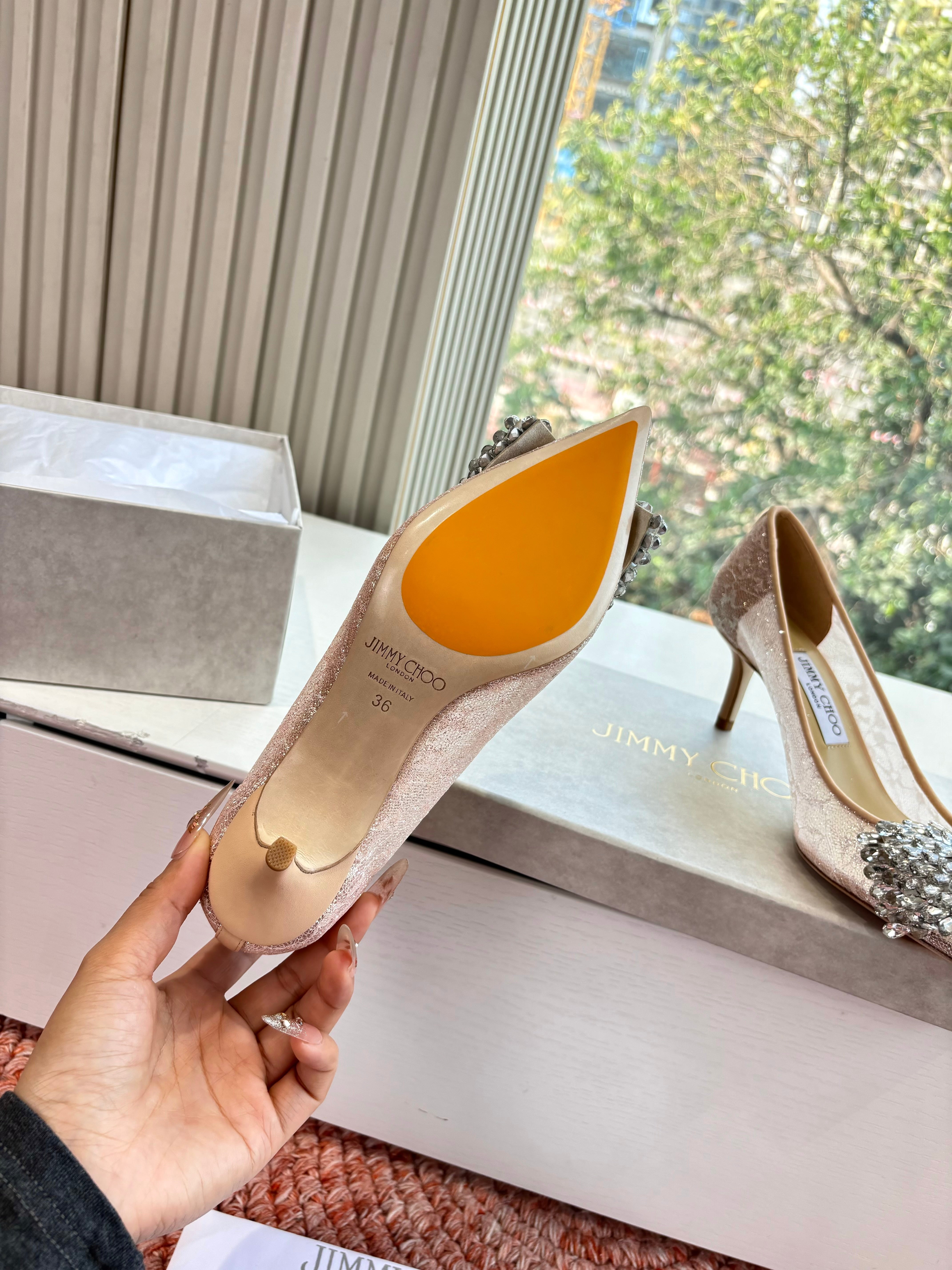 JC 26s Rhinestone Auria Pumps 8.5cm Beige Mesh 648209