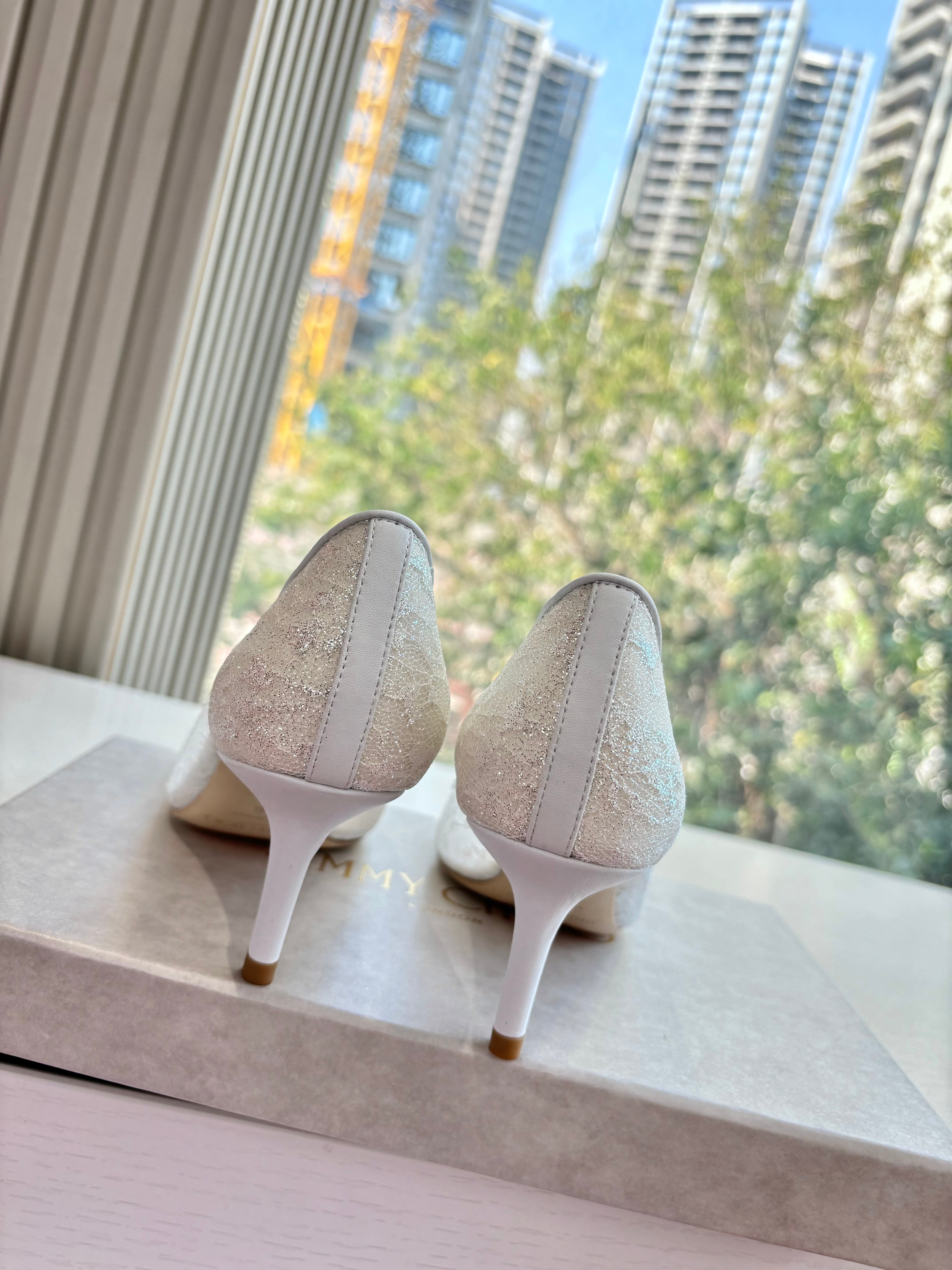JC 26s Rhinestone Auria Pumps 8.5cm White Mesh 648208