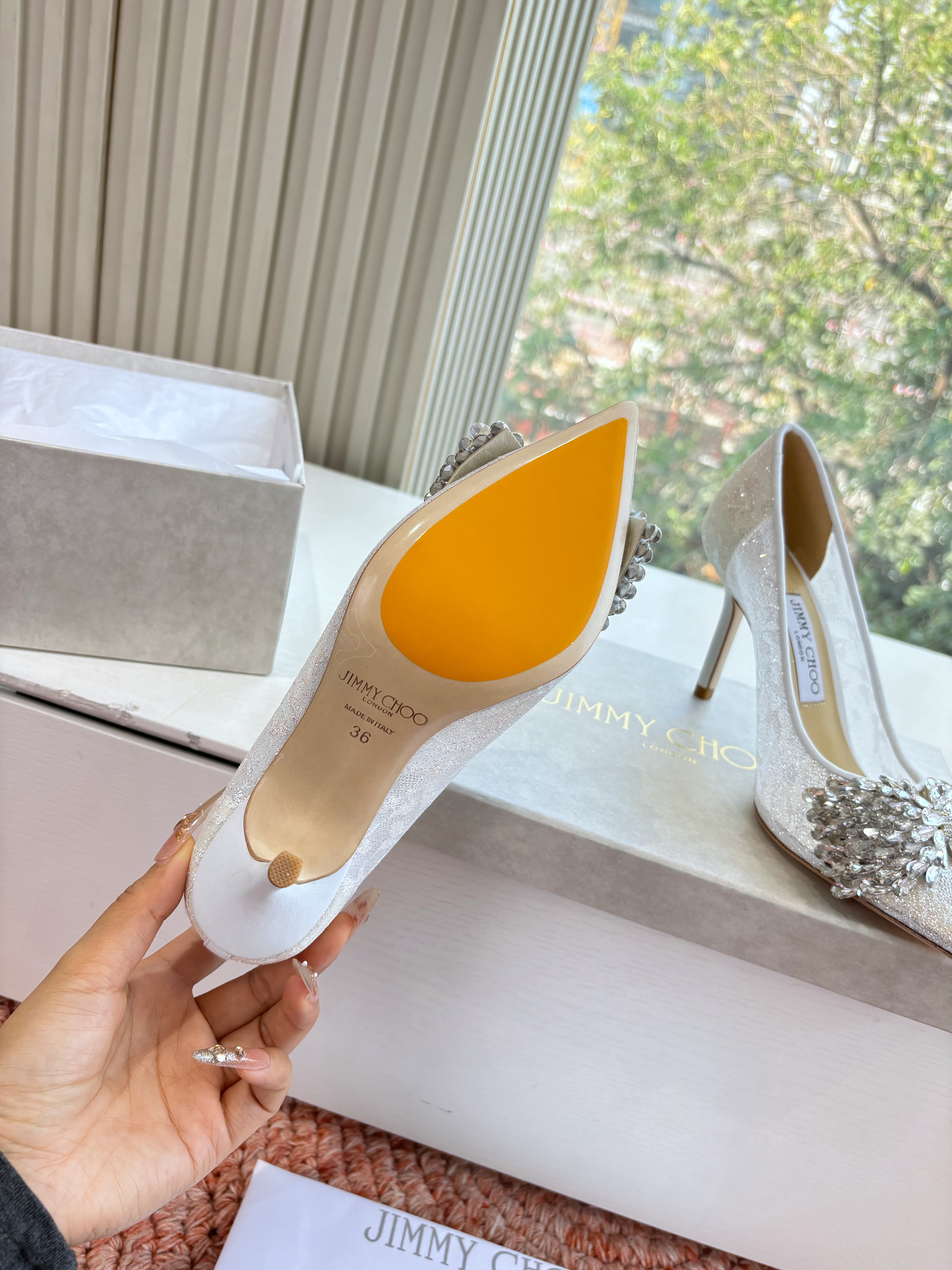 JC 26s Rhinestone Auria Pumps 6.5cm White Mesh 648211
