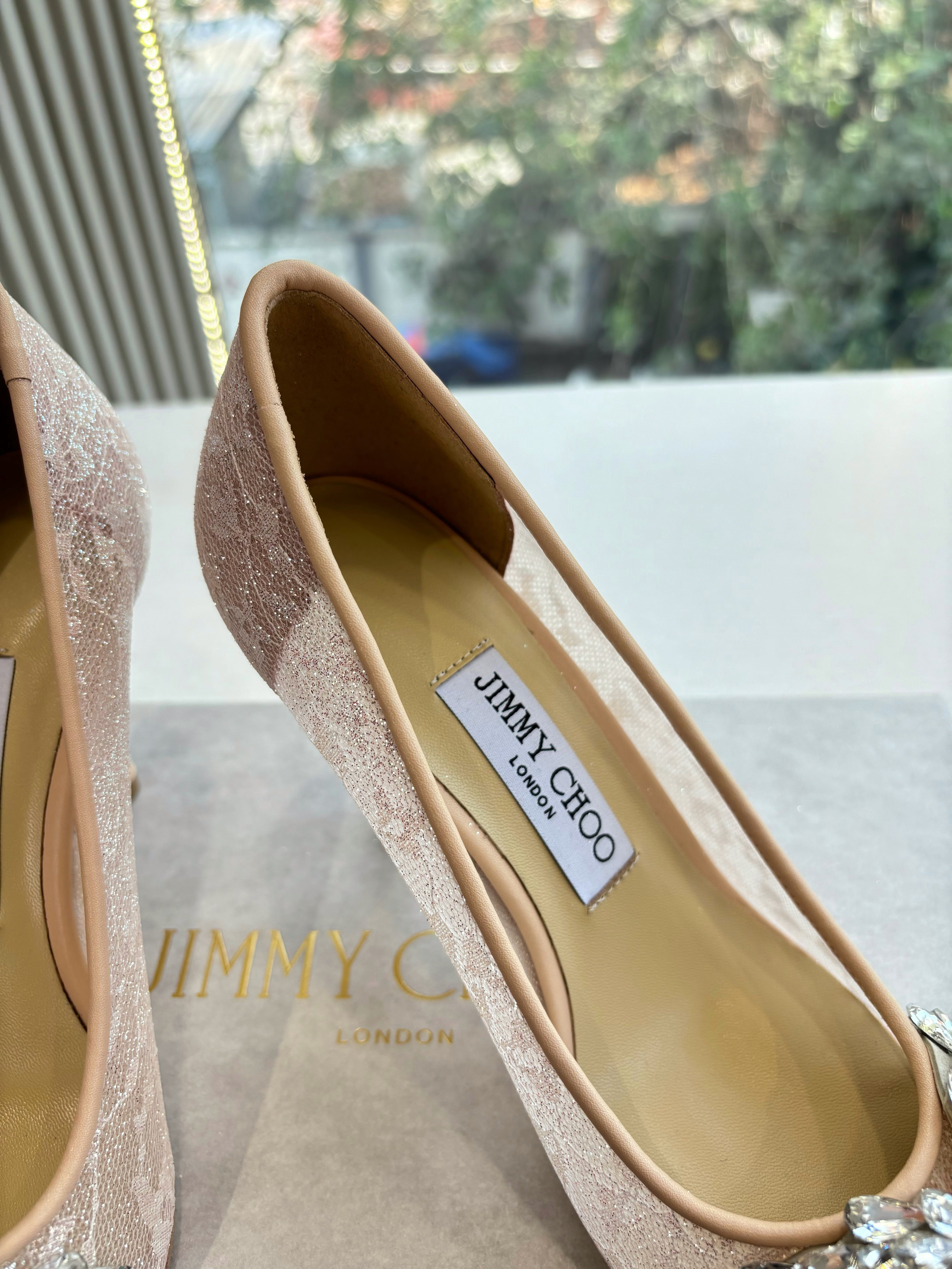JC 26s Rhinestone Auria Pumps 6.5cm Beige Mesh 648212