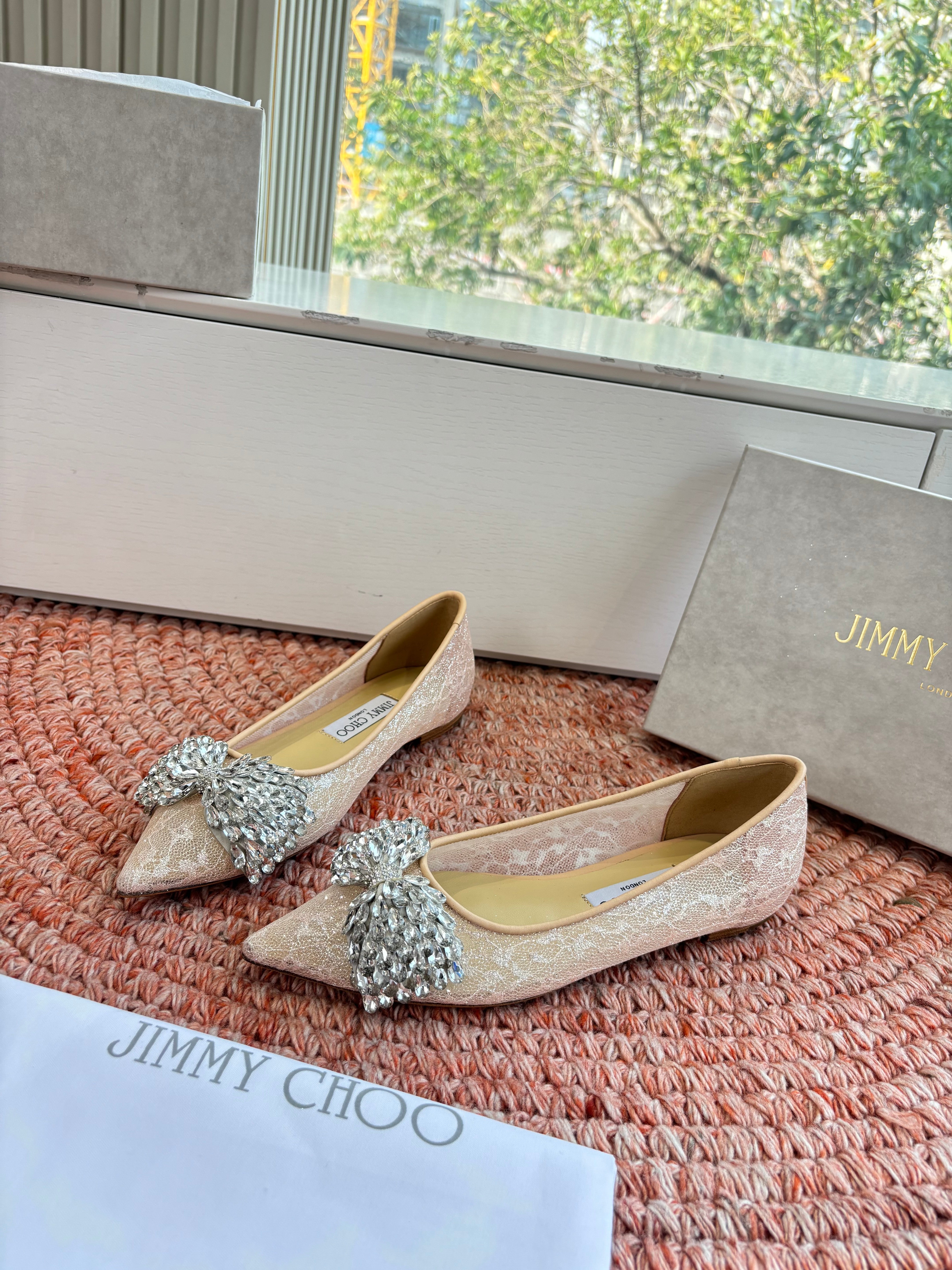 JC 26s Rhinestone Auria Ballet Flats Beige Mesh 648215