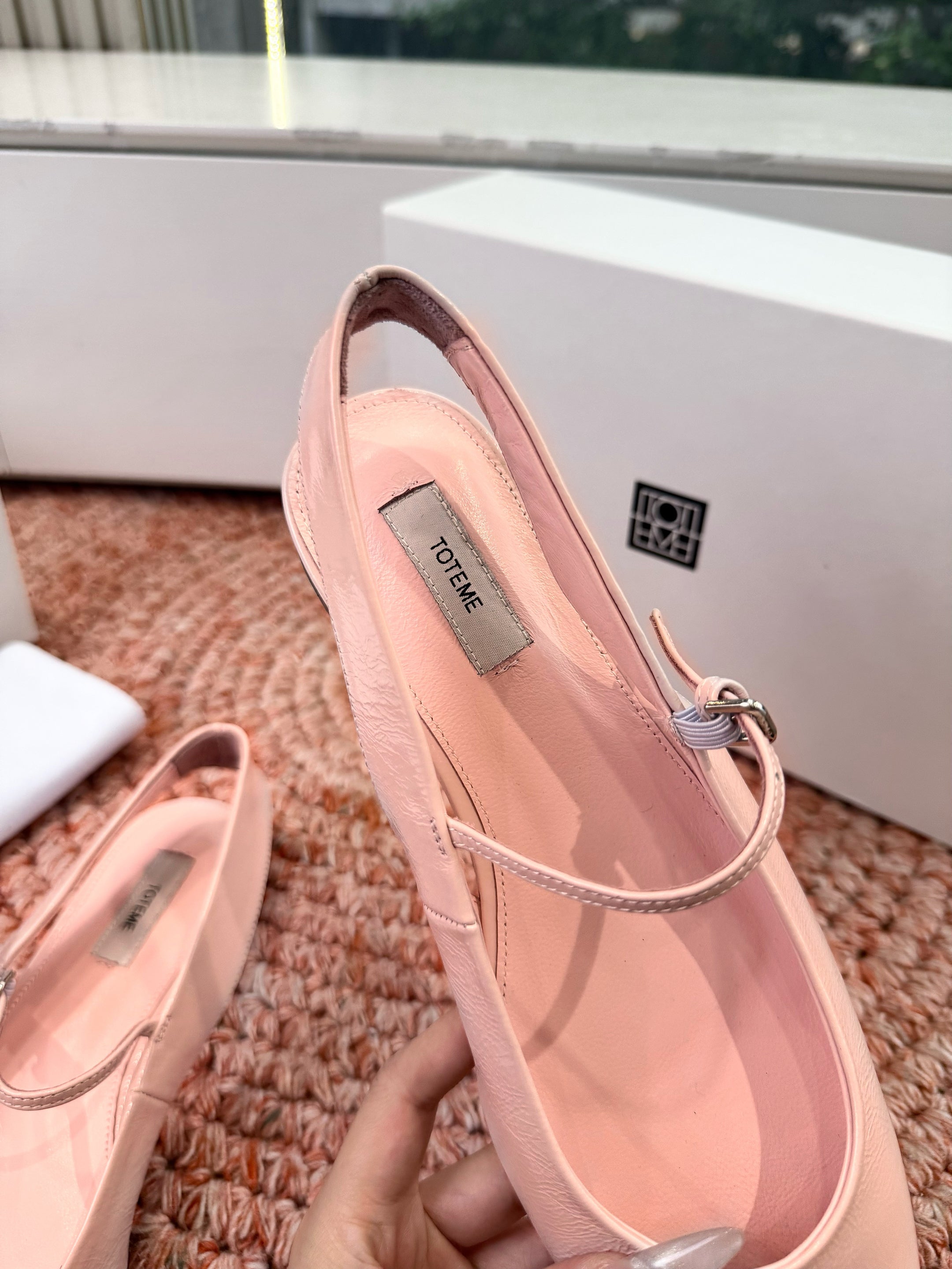 Toteme Mary Jane Slingback Flat Light Pink Glossy Leather 760430