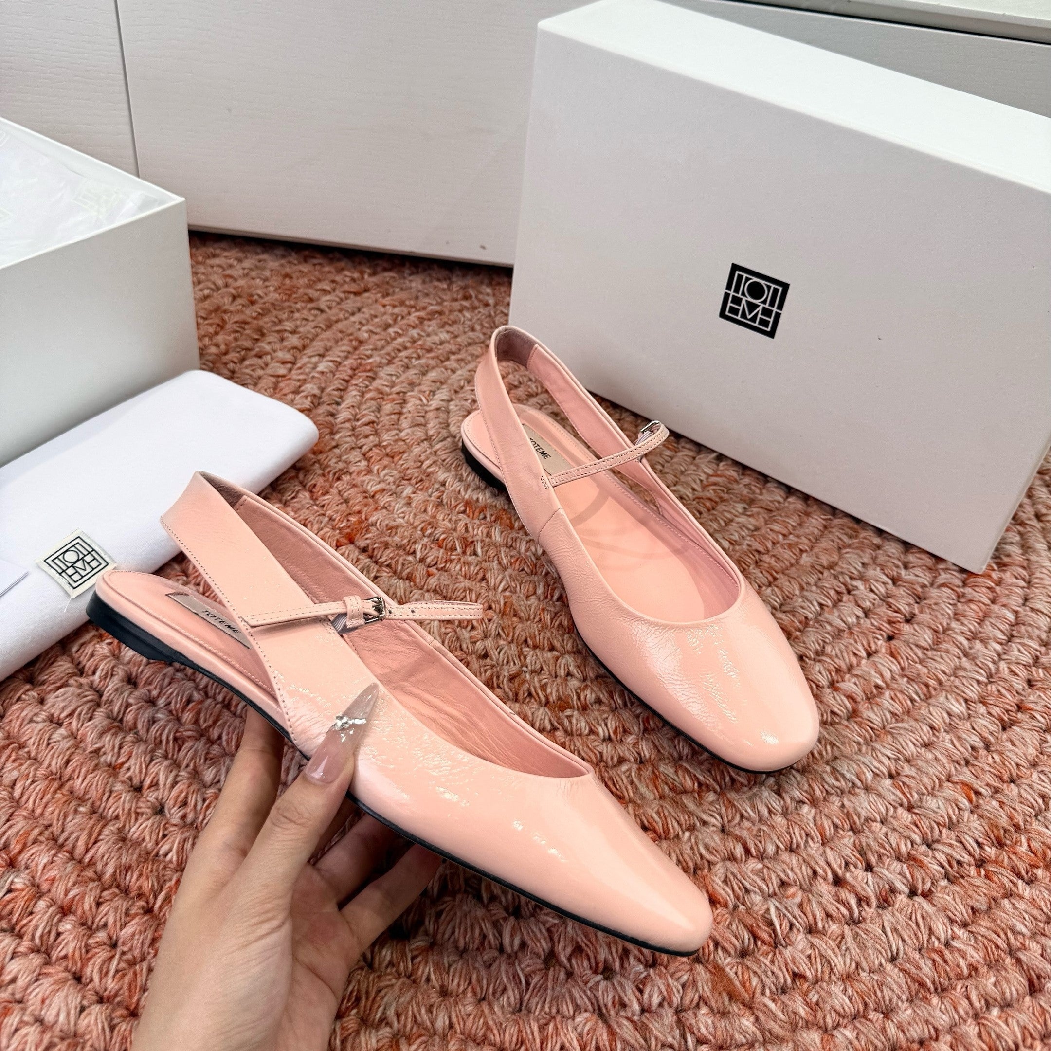 Toteme Mary Jane Slingback Flat Light Pink Glossy Leather 760430