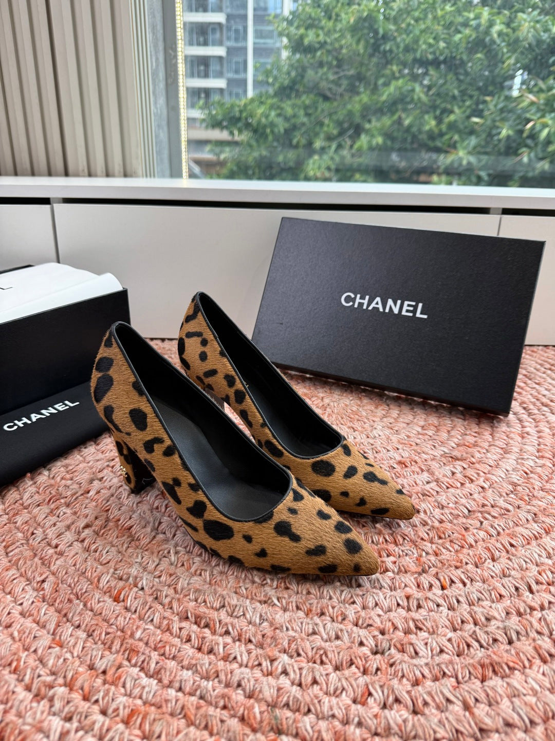 Chanel 26s High Heels In Brown Pony Hair With Leopard-Print