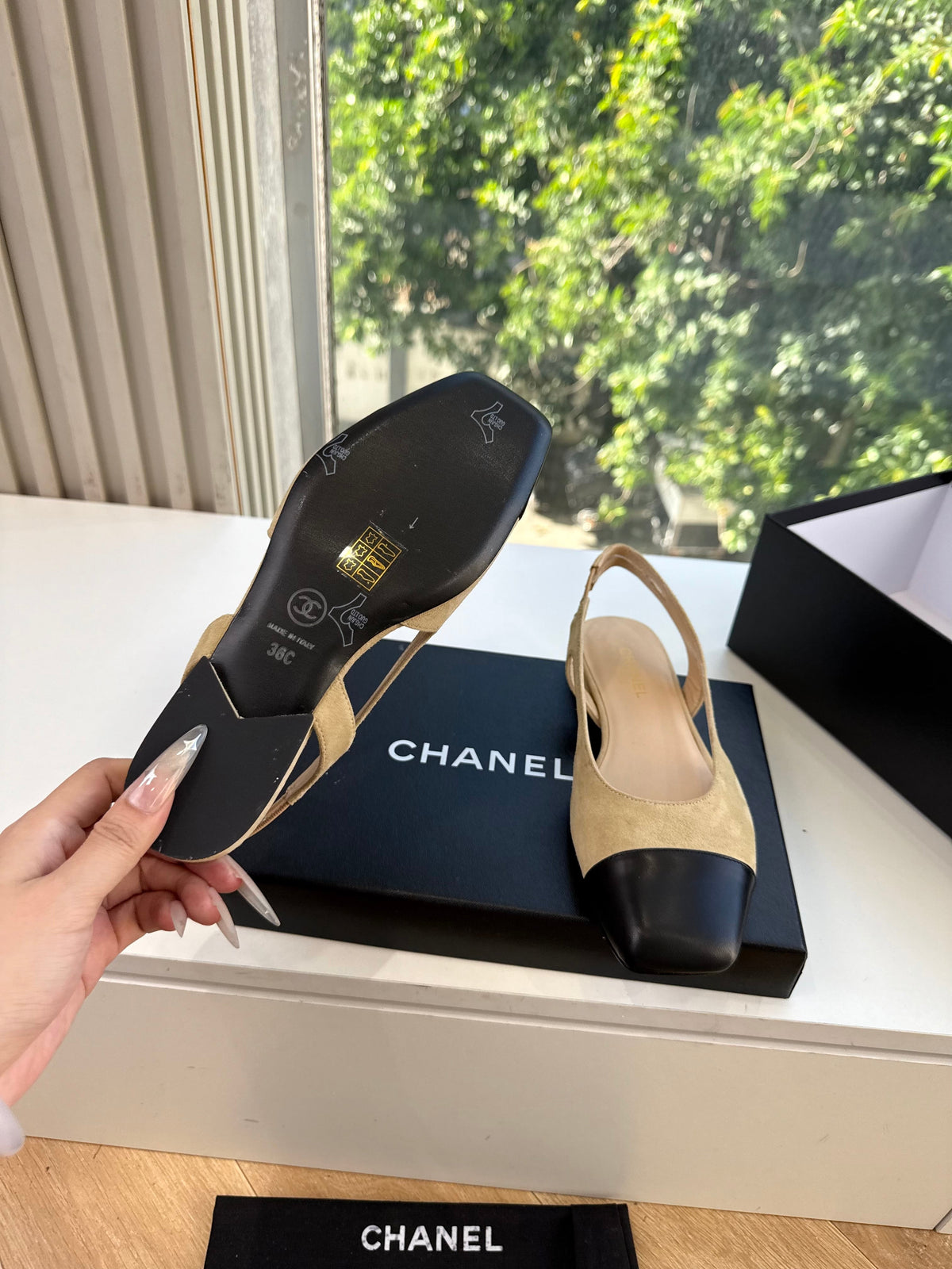 CC 26s Cap Toe Slingback Flats Beige Suede 168786