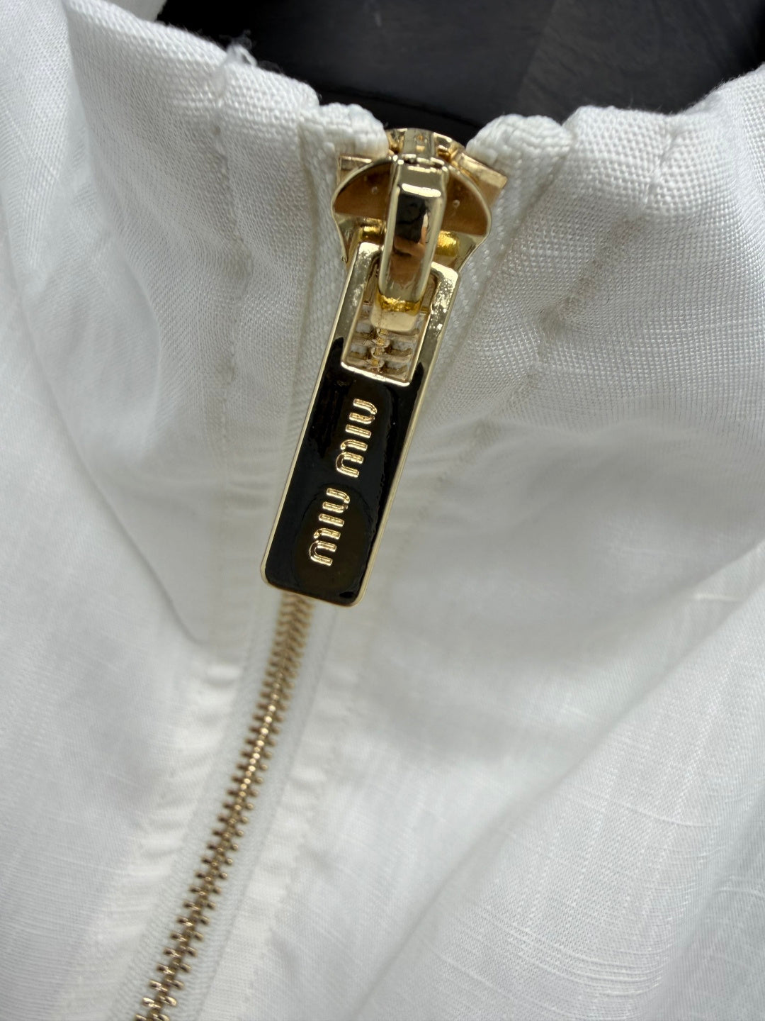 Miu Collar Zipper Sleeveless Waist-Cinching Dress White Linen 394352