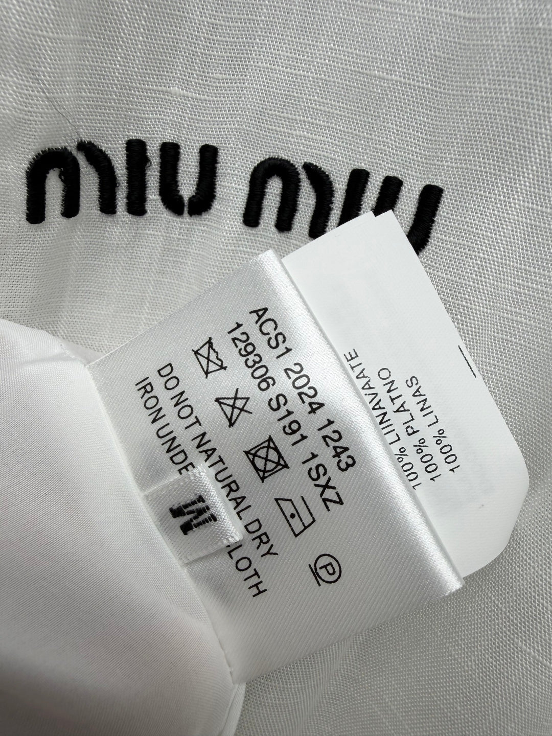 Miu Collar Zipper Sleeveless Waist-Cinching Dress White Linen 394352