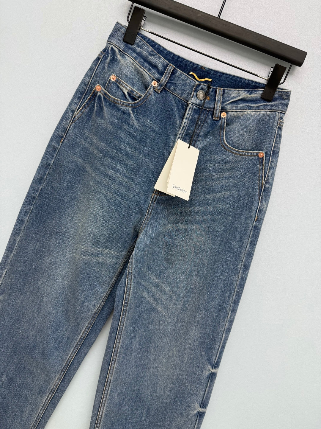 YSL Washed Wide-Leg Straight Jeans 411652