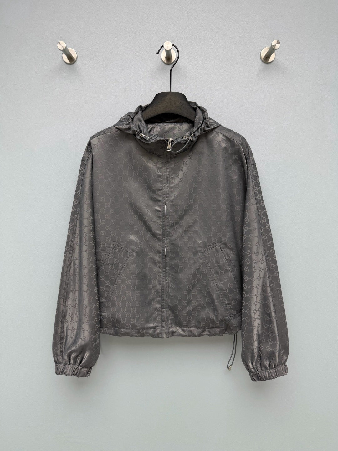 GG 26s Jacquard Short Windbreaker Jacket Grey Polyester 425201