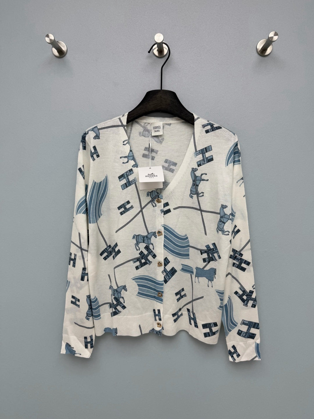 HM 26s Equestrian-Style Thin Knit Cardigan Wool 425159