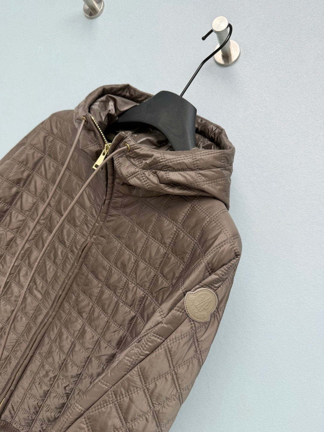 Moncler 26s Padded Coat with Classic Check Quilting Taupe 425138