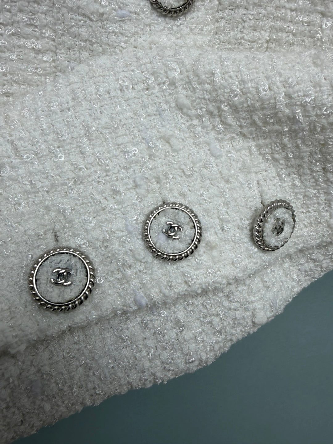 CC 26s Short Jacket with Pink Beads White Tweed 425106