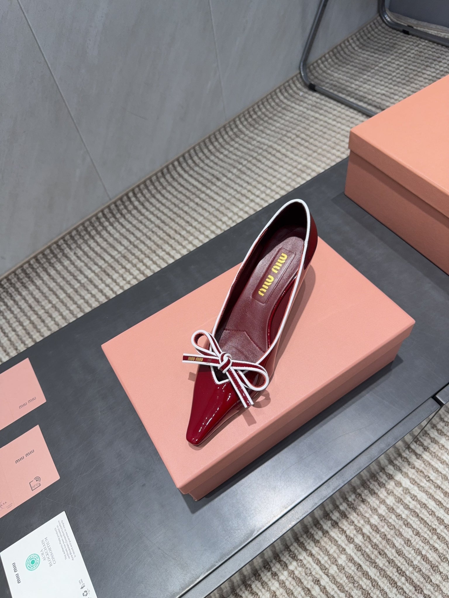 Miu 26s Pointed Toe Pumps 55mm In Dark Red Calfskin With Bow