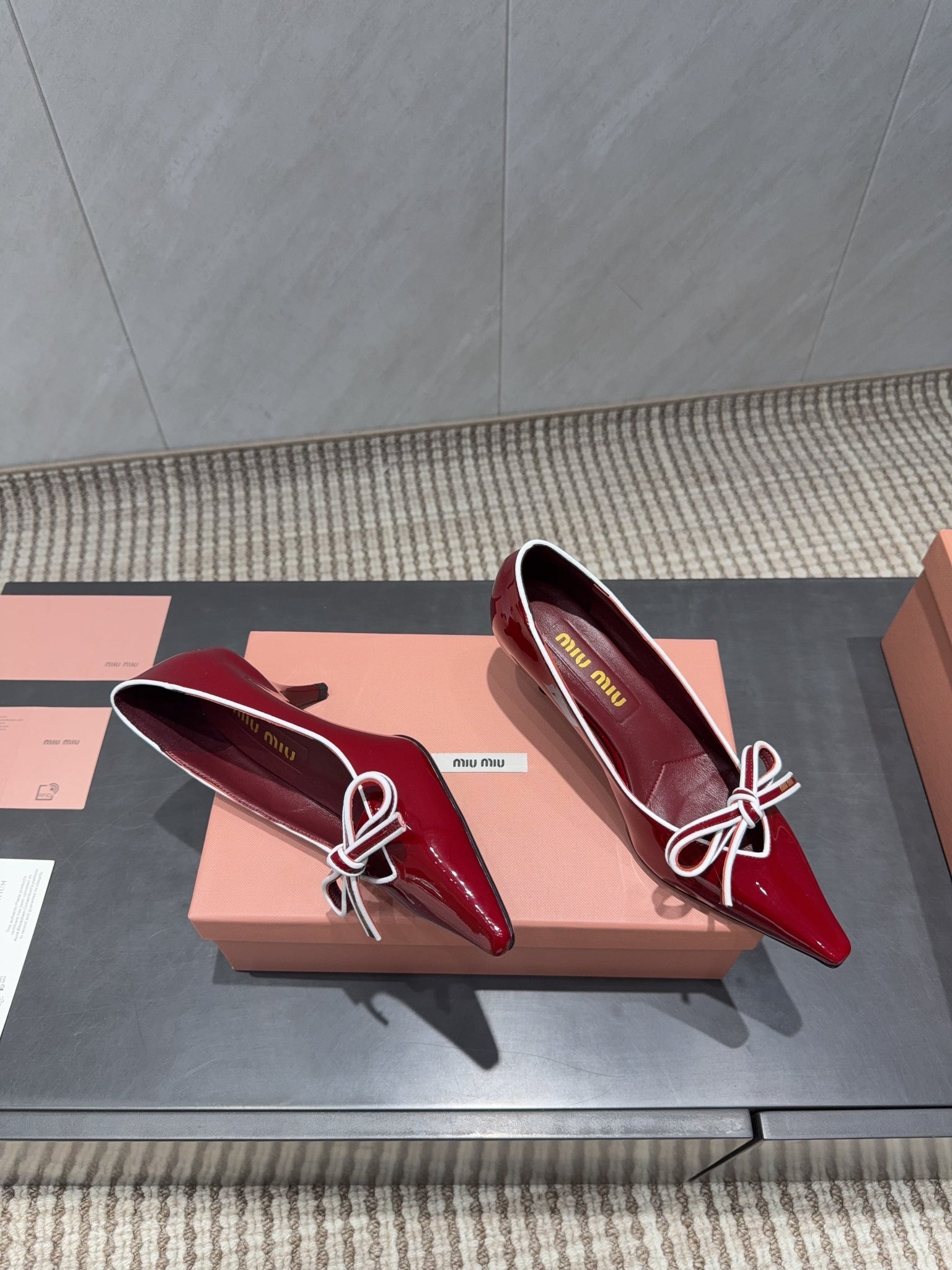 Miu 26s Pointed Toe Pumps 55mm In Dark Red Calfskin With Bow